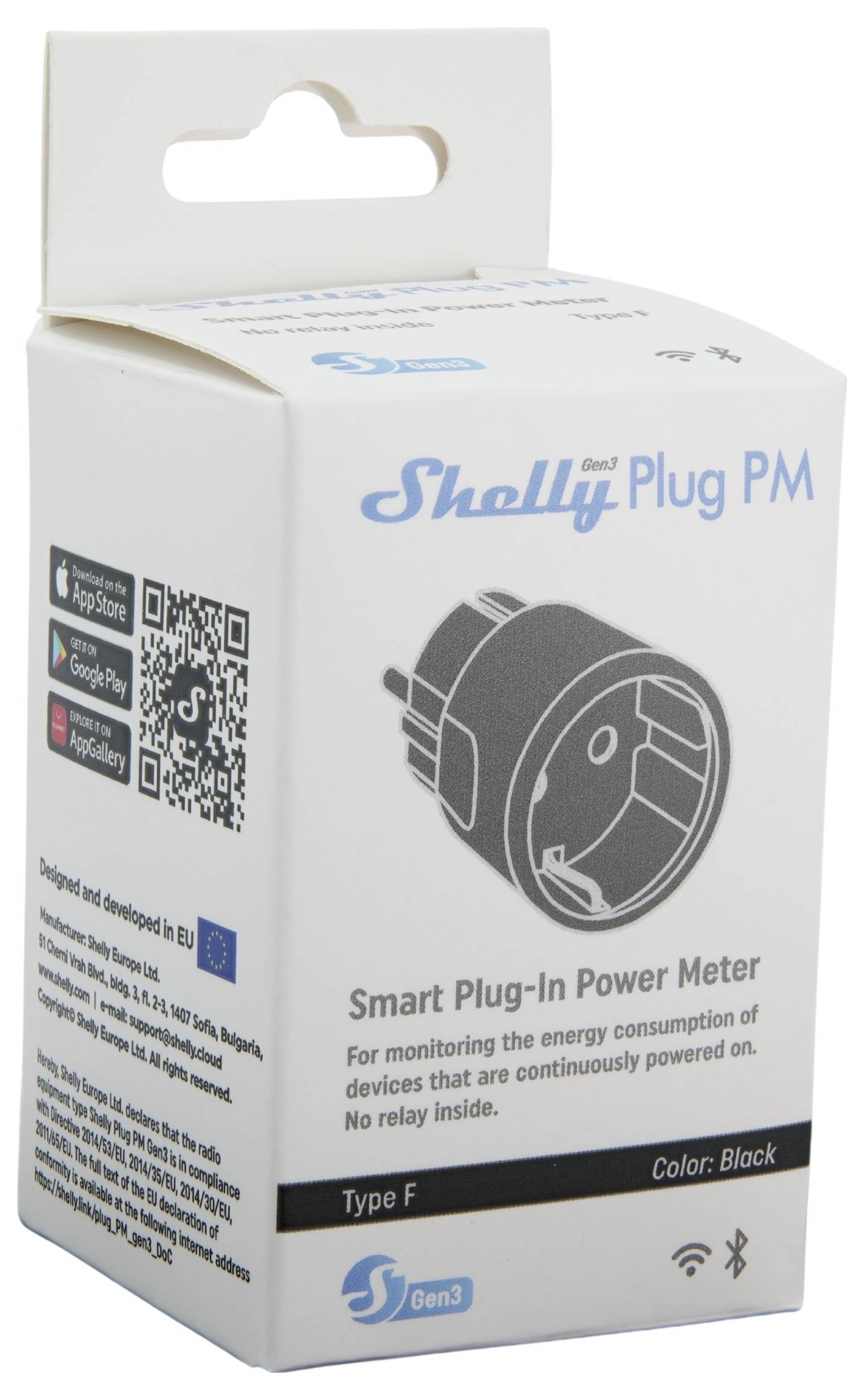 Shelly Plug PM Gen3 Black Funk-Steckdose Wi-Fi, Bluetooth