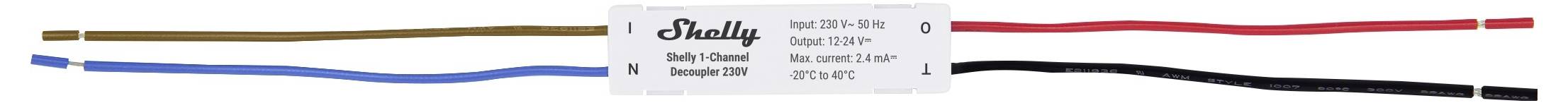 Ein Deckenventilator-Fernbedienungsempfänger mit vier Drähten mit gekennzeichneten Leitungen: braun, rot, blau und schwarz, von denen jeder spezifische Verbindungen angibt.