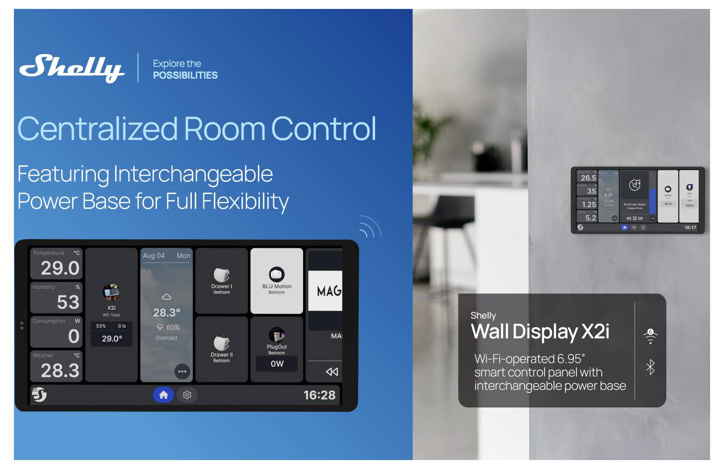 Shelly Wall Display X2i Silver Shelly Wand-Touchdisplay Wi-Fi, Bluetooth