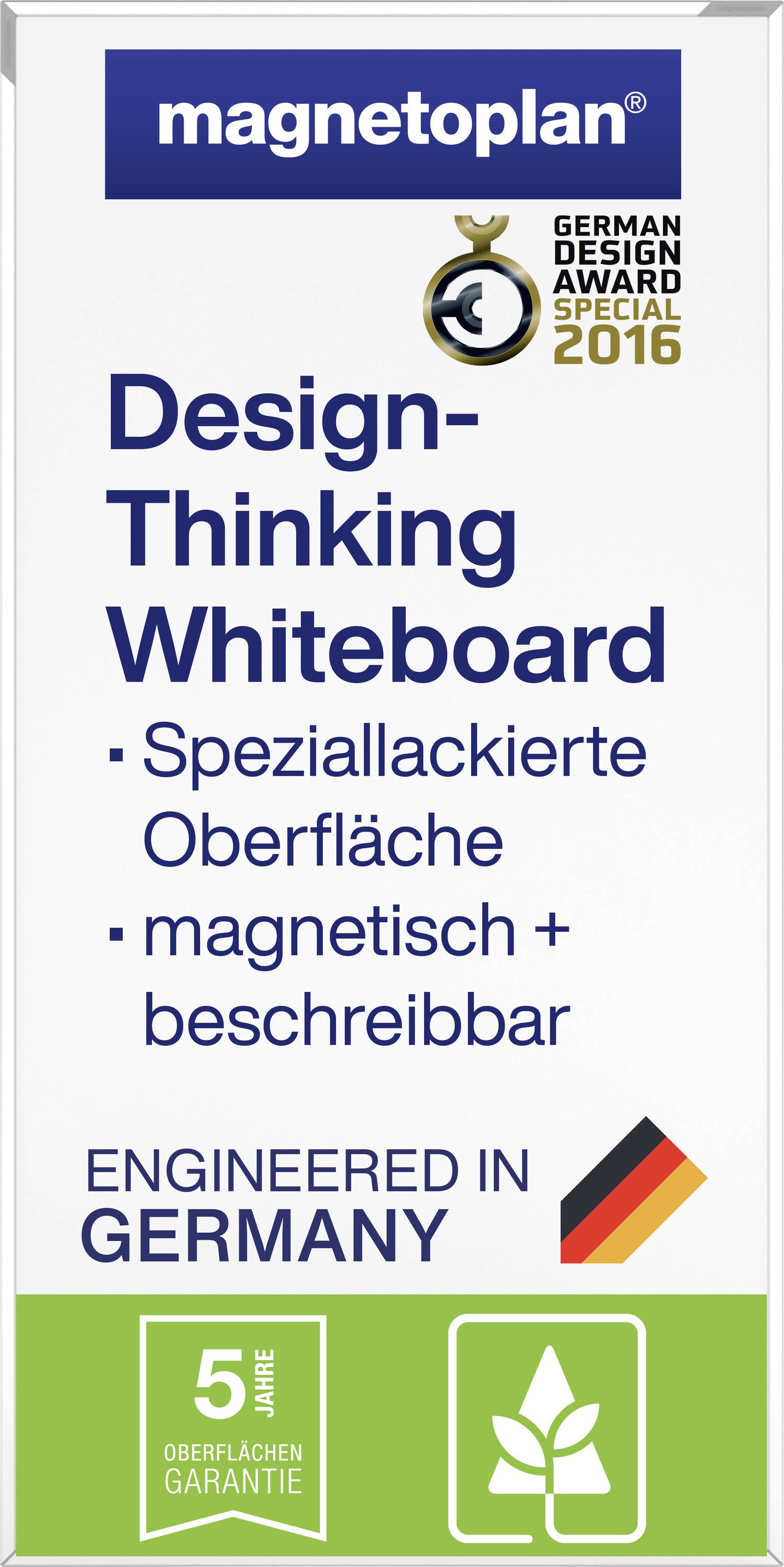 'Magnetoplan Design-Thinking Whiteboard' mit speziallackierter Oberfläche; magnetisch und beschreibbar. Ausgezeichnet mit German Design Award Special 2016. Hersteller in Deutschland.