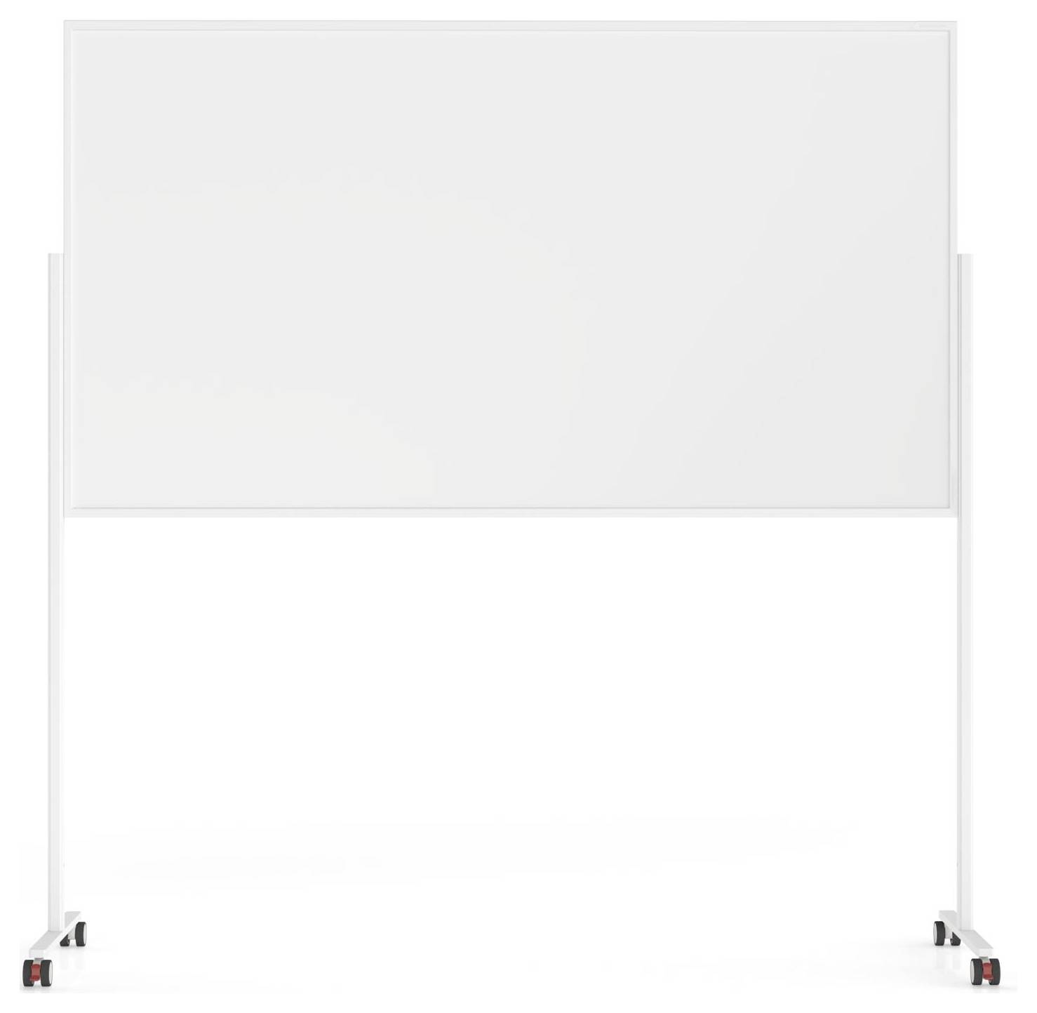 Ein großes, freistehendes Whiteboard auf Rollen vor weißem Hintergrund. Es ist leer und bereit zum Schreiben oder für Präsentationen.