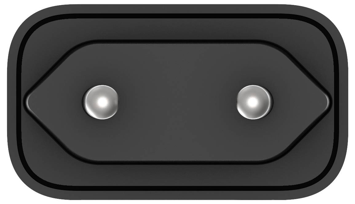 Eine schwarze rechteckige Elektrode mit zwei Metallleiter, die für medizinische oder Fitness-Anwendungen verwendet wird.