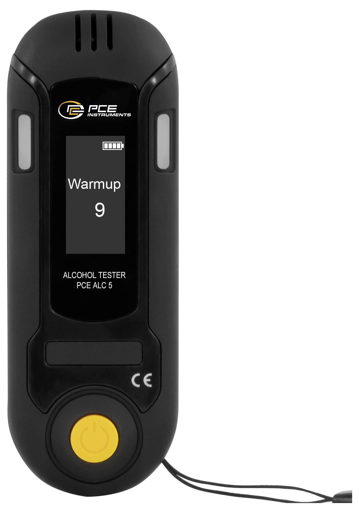 Schwarzer tragbarer Alkoholtester mit Bildschirm, auf dem 