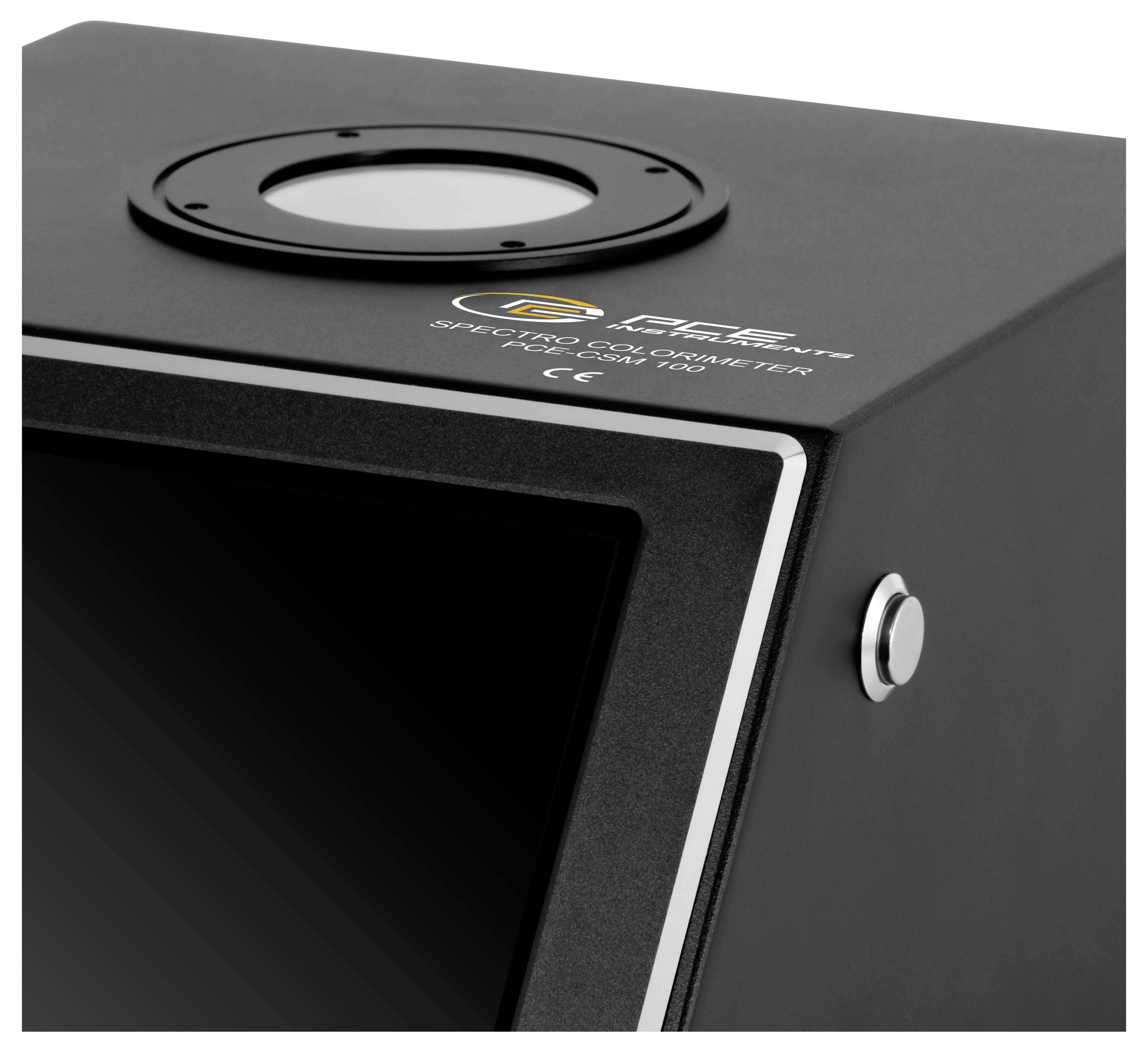Schwarze SPECS CO2-Computerbox mit kreisförmiger Toplast, vorderer Öffnung und Seitentaste, in Nahaufnahme gezeigt.