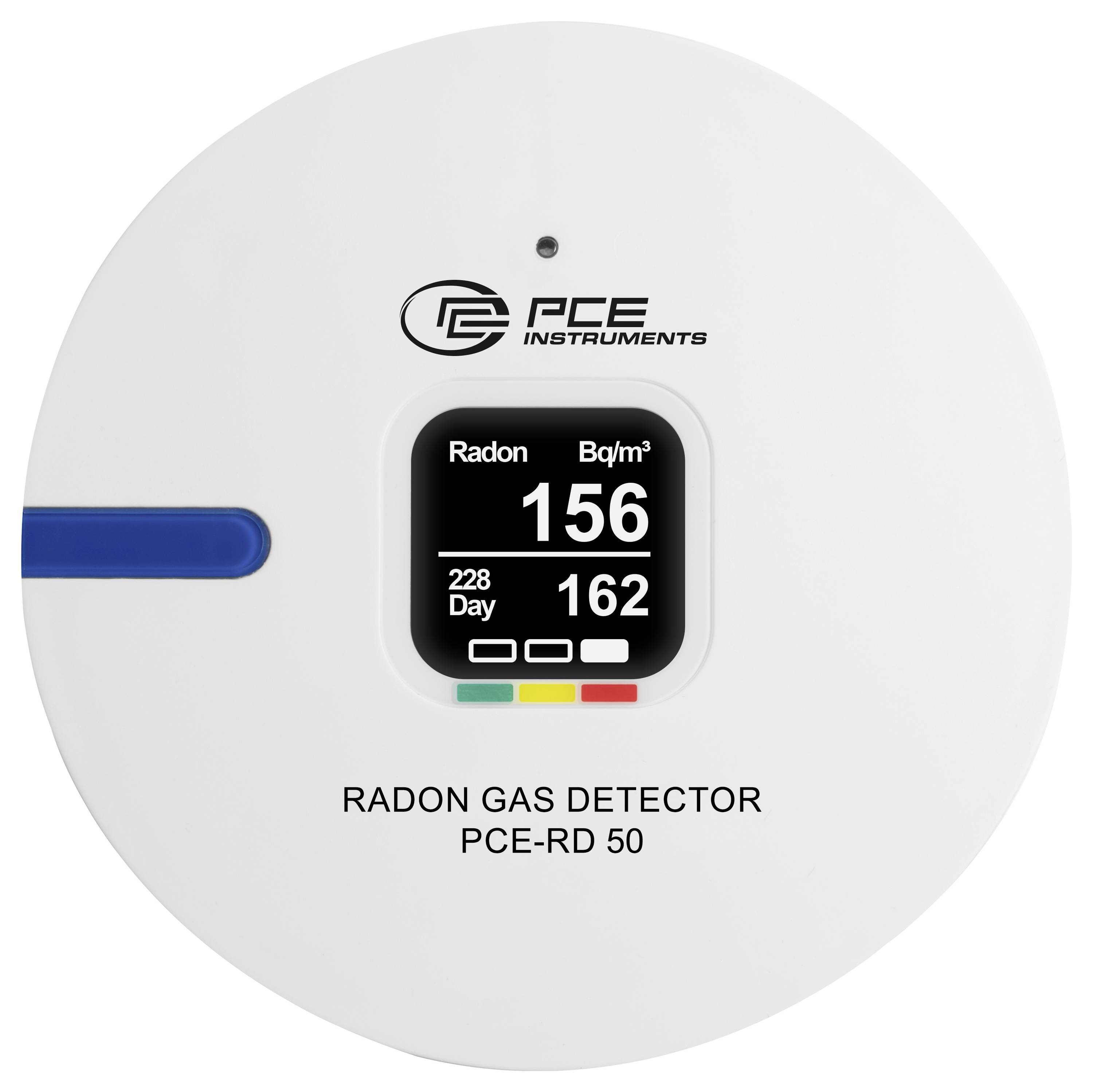 Rundes weißes Radongas-Messgerät von PCE Instruments mit der Bezeichnung „RADON GAS DETECTOR PCE-RD 50
