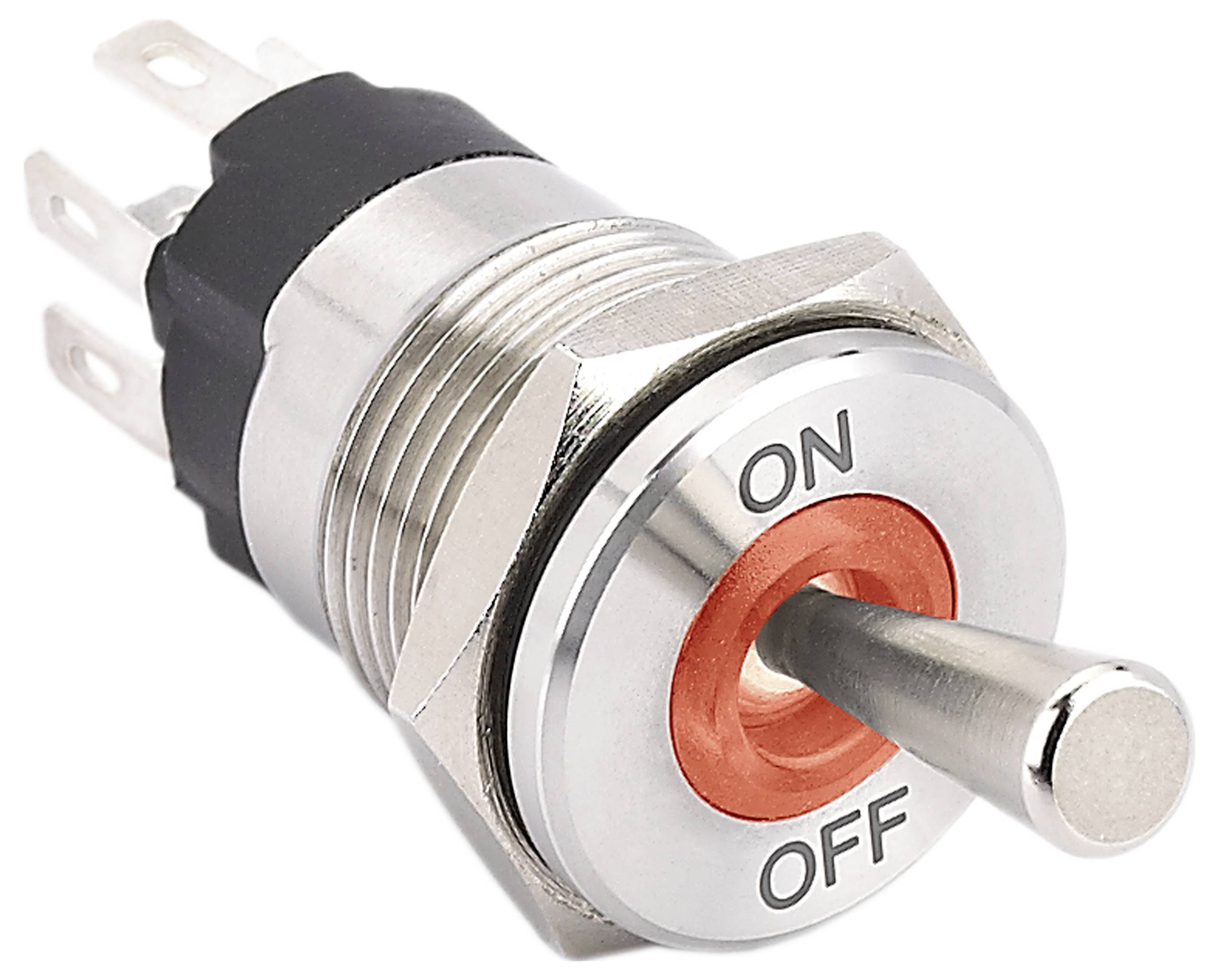 Ein Metallumschalter, mit den Beschriftungen „ON