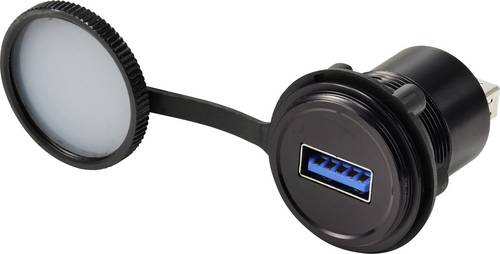 TRU COMPONENTS USB 3.0 Einbaubuchse, Buchse/Buchse, 22 mm, IP67, Metall, Schwarz Buchse TC-14378428