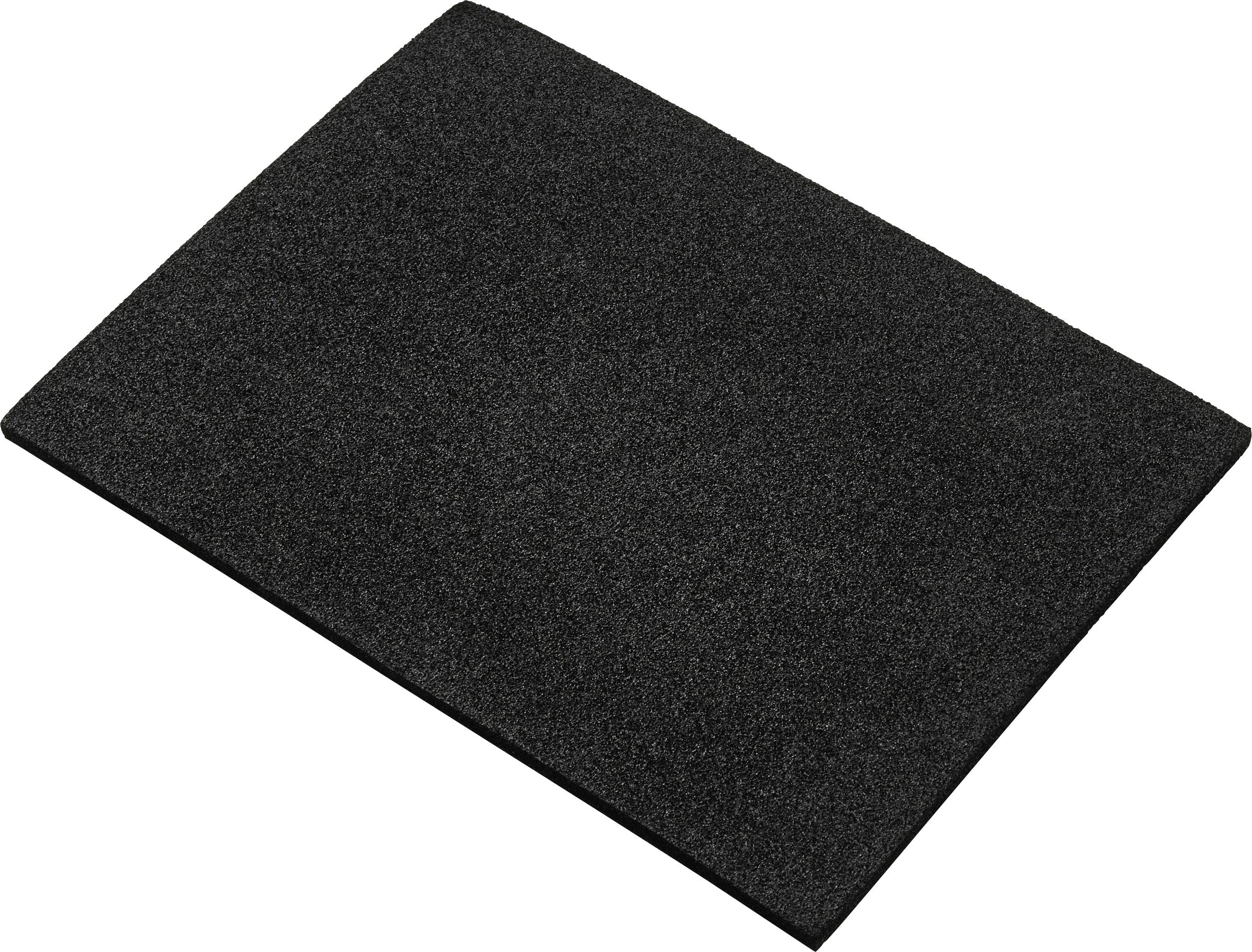 Eine schwarze strukturierte rechteckige Matte, in einem Winkel positioniert, ohne sichtbare Markierungen oder Designs.