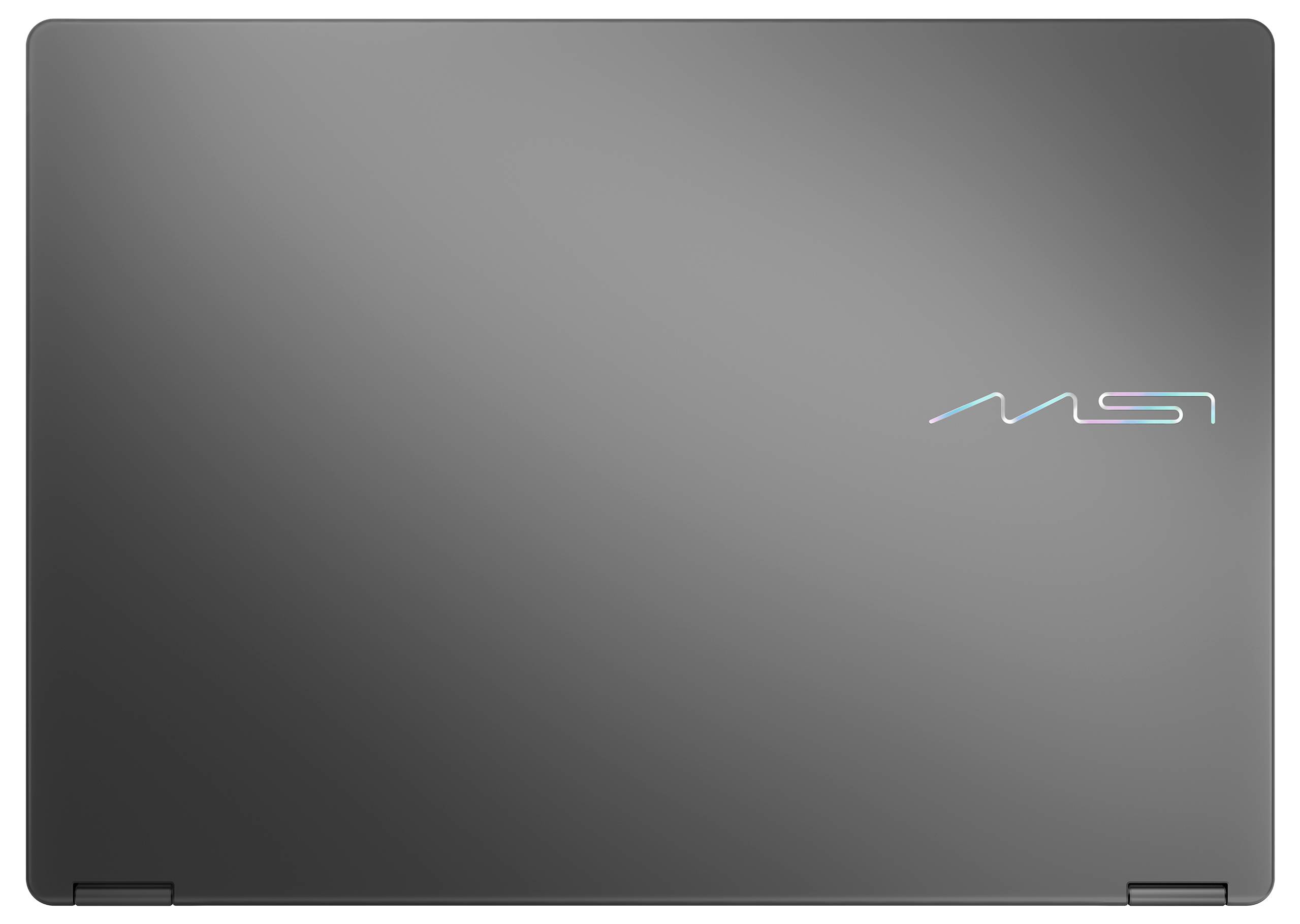 Geschlossener Laptop mit metallischer Oberfläche und leuchtendem 