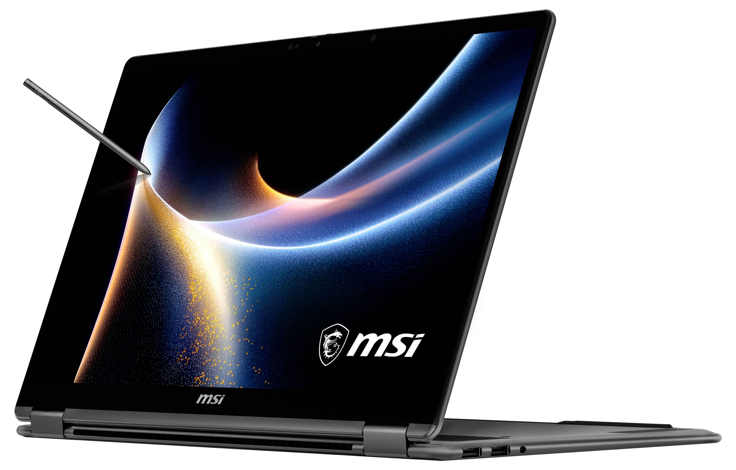 Ein konvertierbarer Laptop im Tablet-Modus mit „MSI
