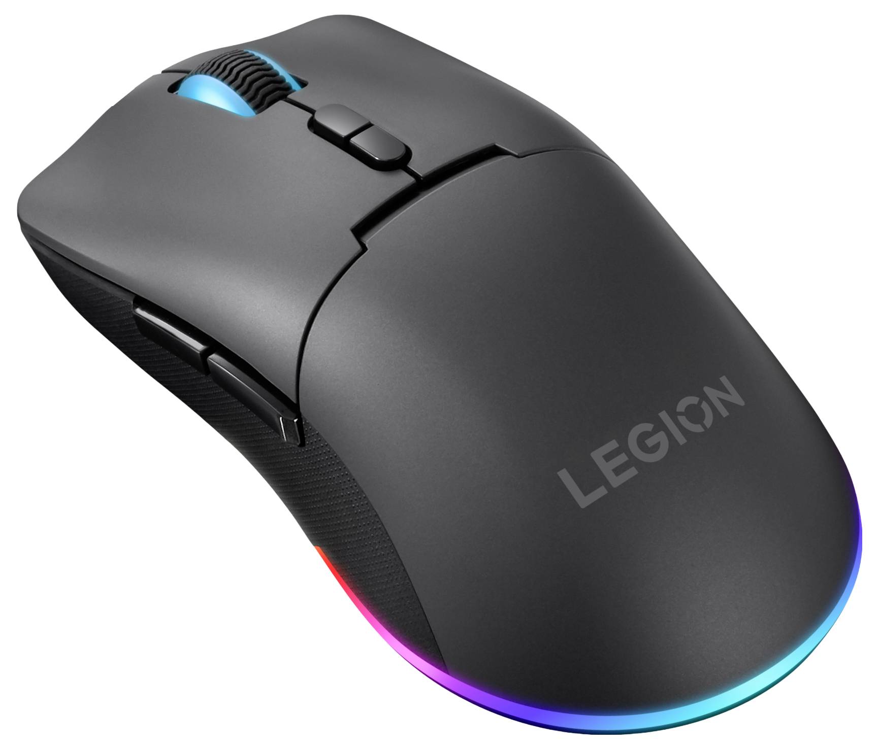Eine elegante, schwarze Gaming-Maus mit RGB-Beleuchtungsakzenten und 