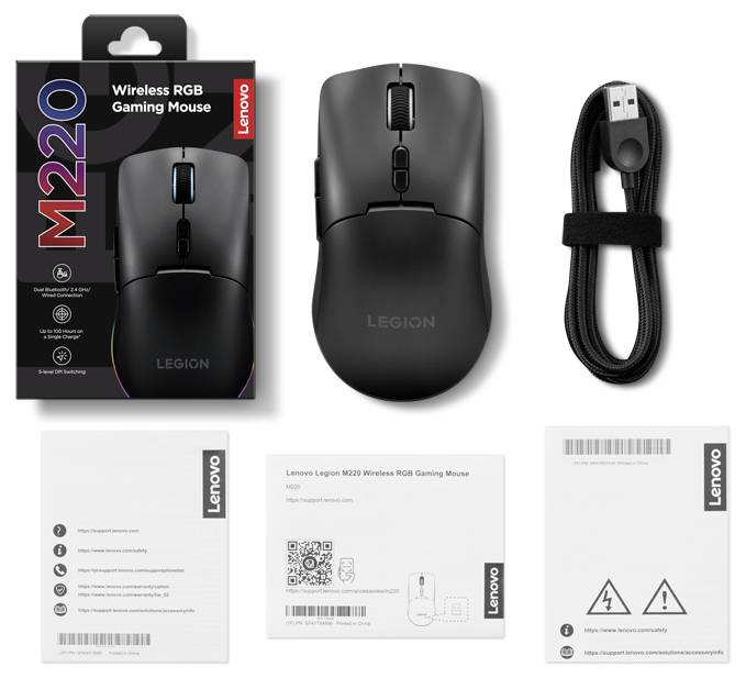 Lenovo Legion M220 Wireless RGB Mouse(P) Maus Schwarz 5000 dpi Wiederaufladbar, RGB-Beleuchtung
