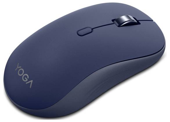 Eine dunkelblau schnurlose Computermaus mit Scrollrad und 
