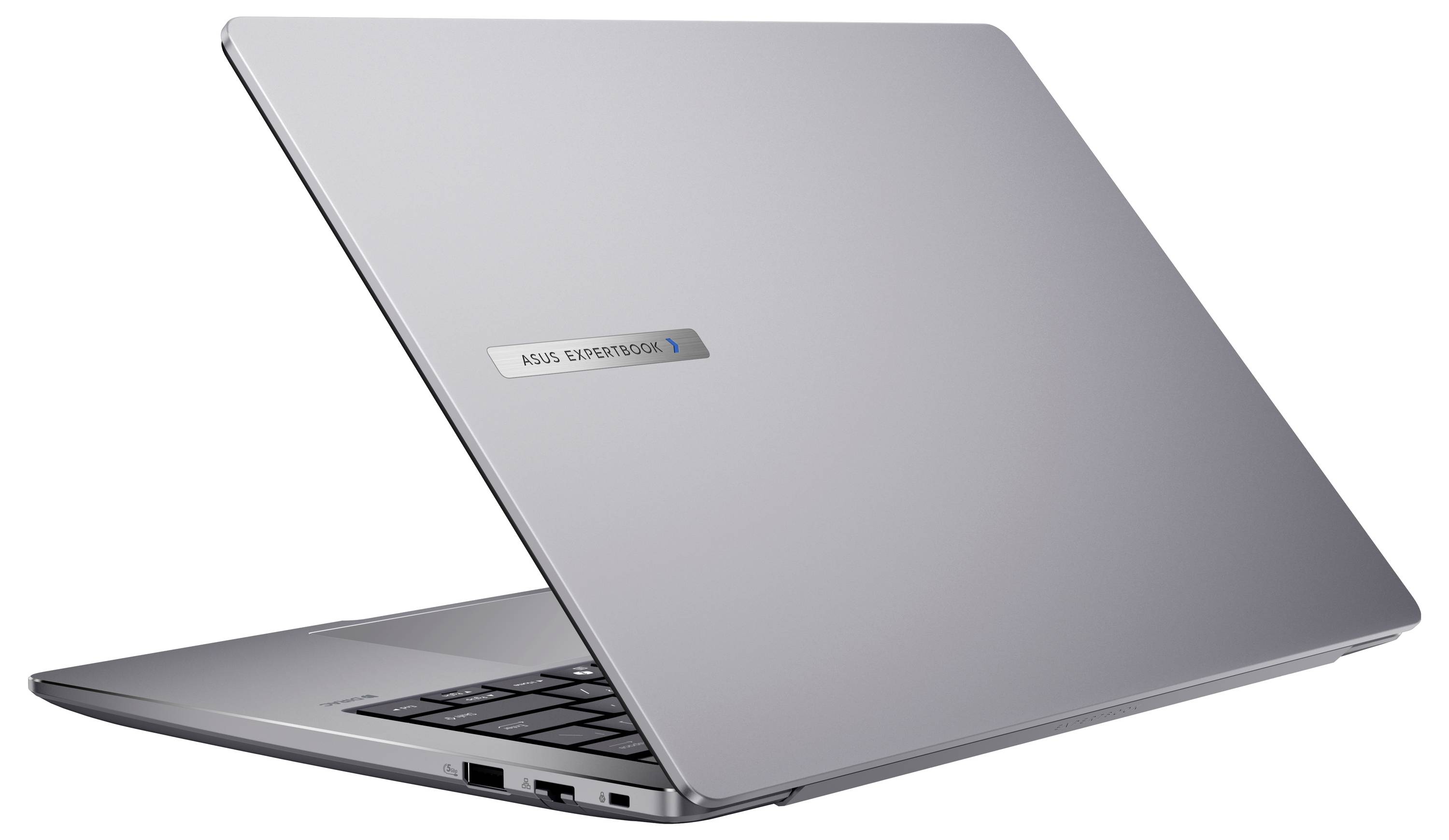 Ein geschlossener silberner Laptop, von hinten betrachtet, der sein schlankes Design zeigt.
