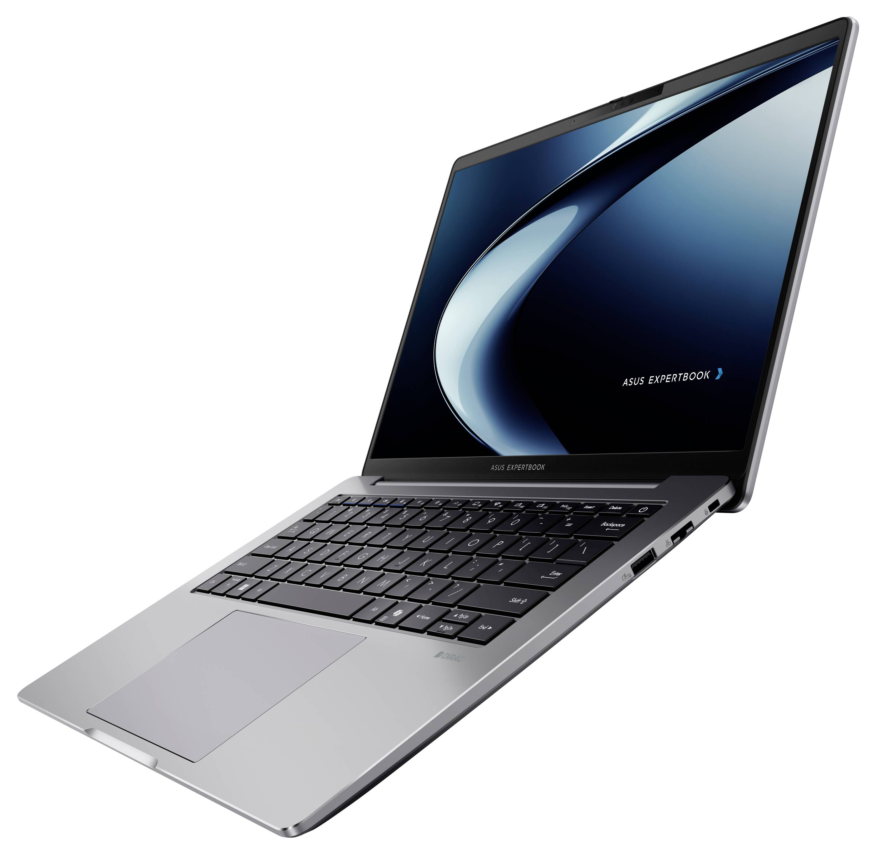 Ein eleganter silberner Laptop mit „ASUS ExpertBook
