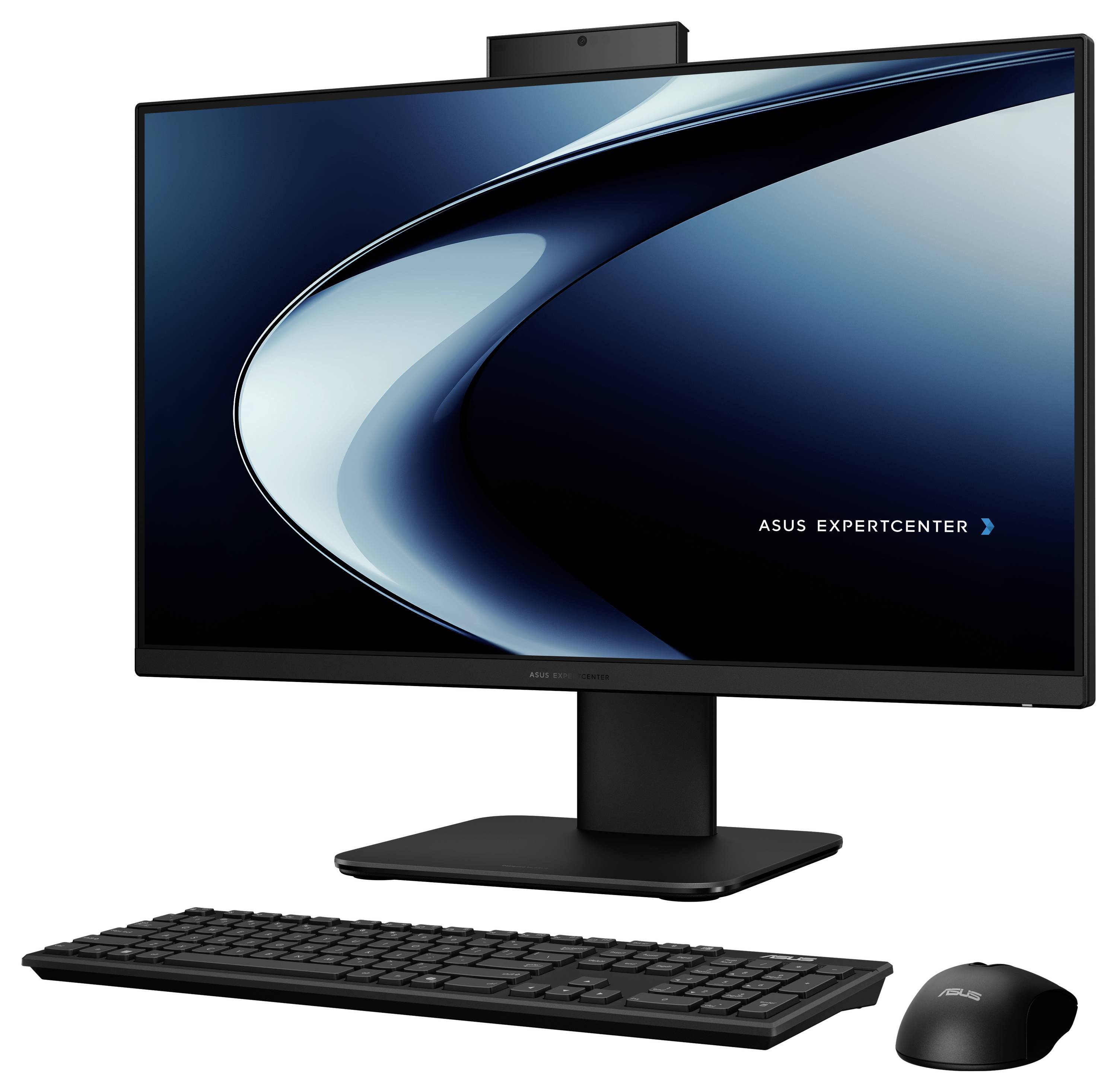 Ein modernes Desktop-Computer-Setup mit einem Breitbildmonitor, einer Tastatur und einer Maus, gekennzeichnet als 