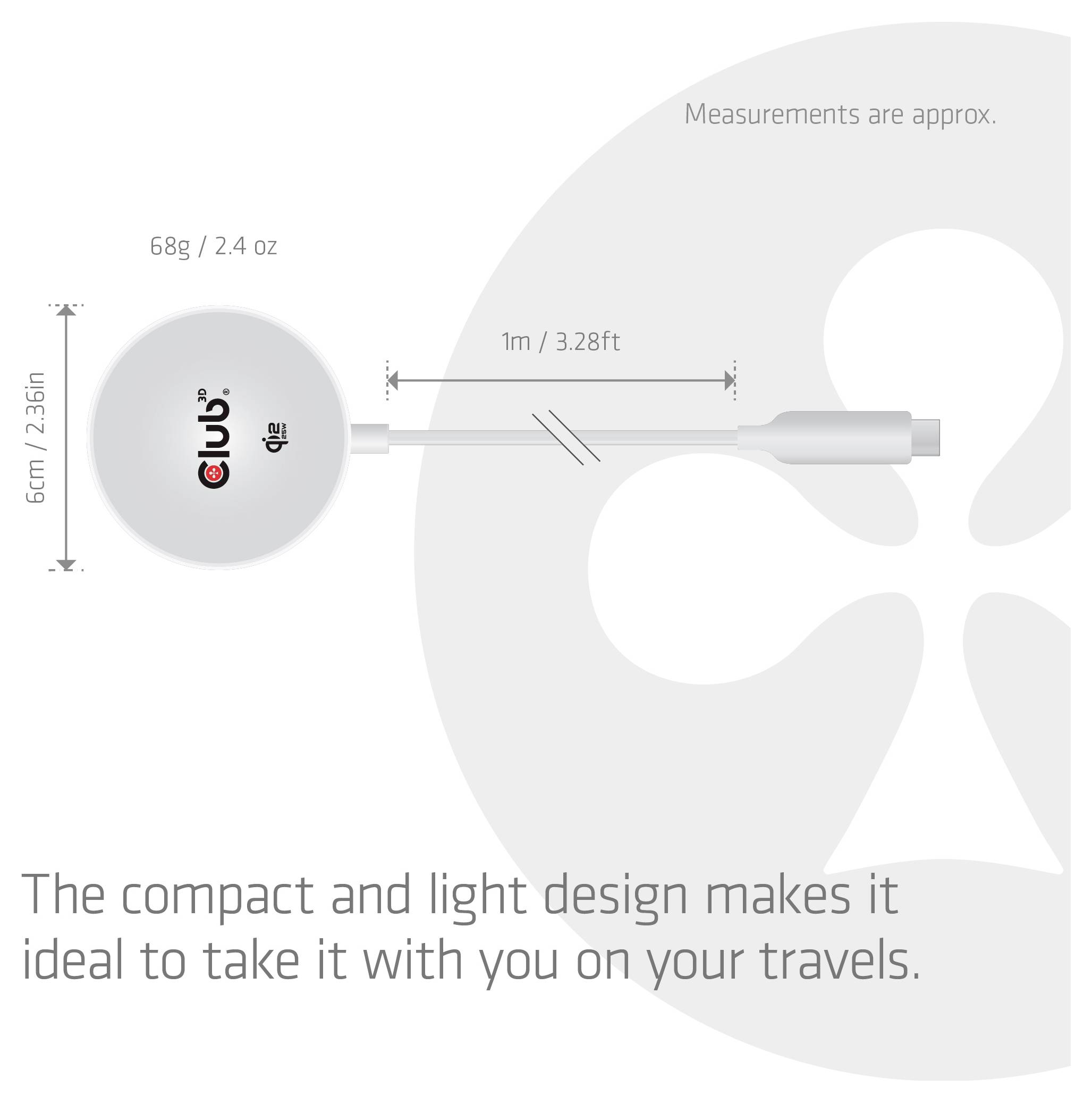 Club3D Induktions-Ladegerät Qi2 USB-C 25Wa CAC-3026 Ausgänge Induktionslade-Standard Weiß