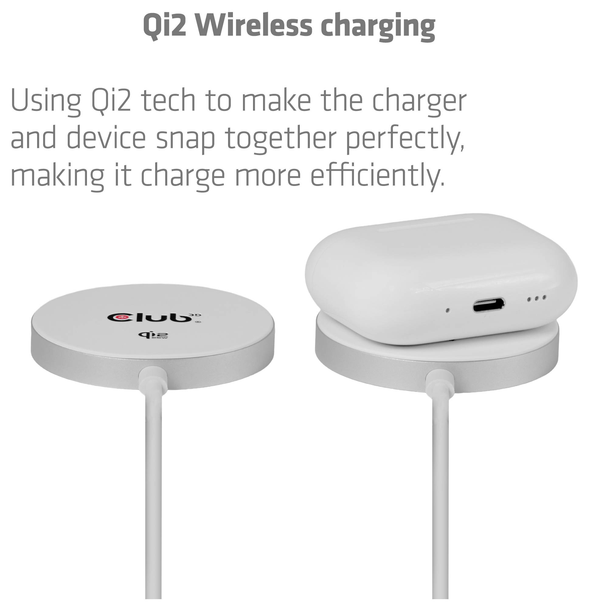 Club3D Induktions-Ladegerät 25W Qi2 USB-C 25Wa CAC-3026 Ausgänge Induktionslade-Standard Weiß