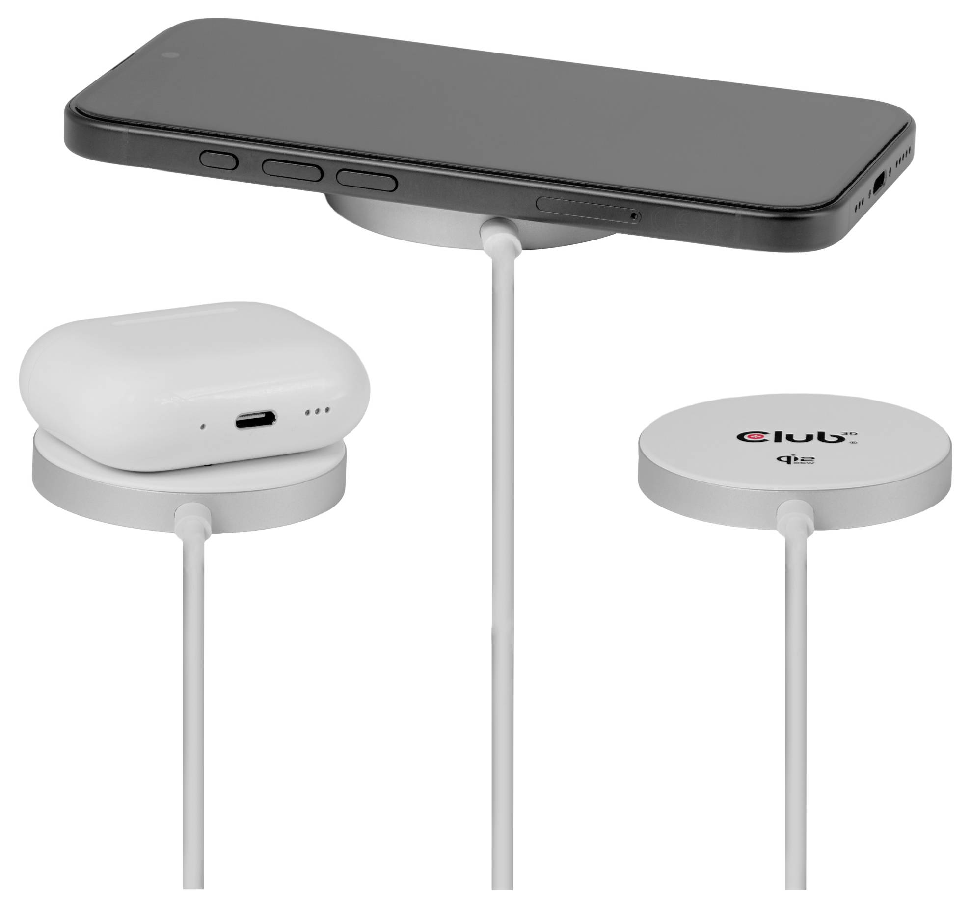 Club3D Induktions-Ladegerät Qi2 USB-C 25Wa CAC-3026 Ausgänge Induktionslade-Standard Weiß