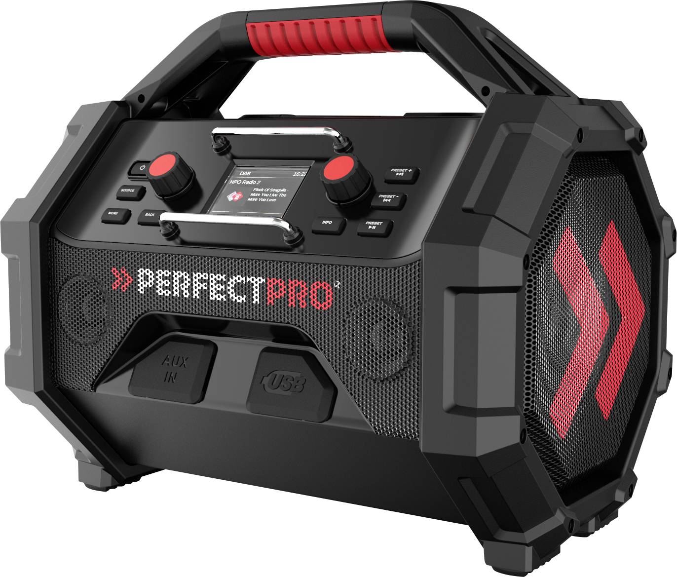 PerfectPro Rocktagon 18v Baustellenradio DAB+, FM Schwarz, Rot