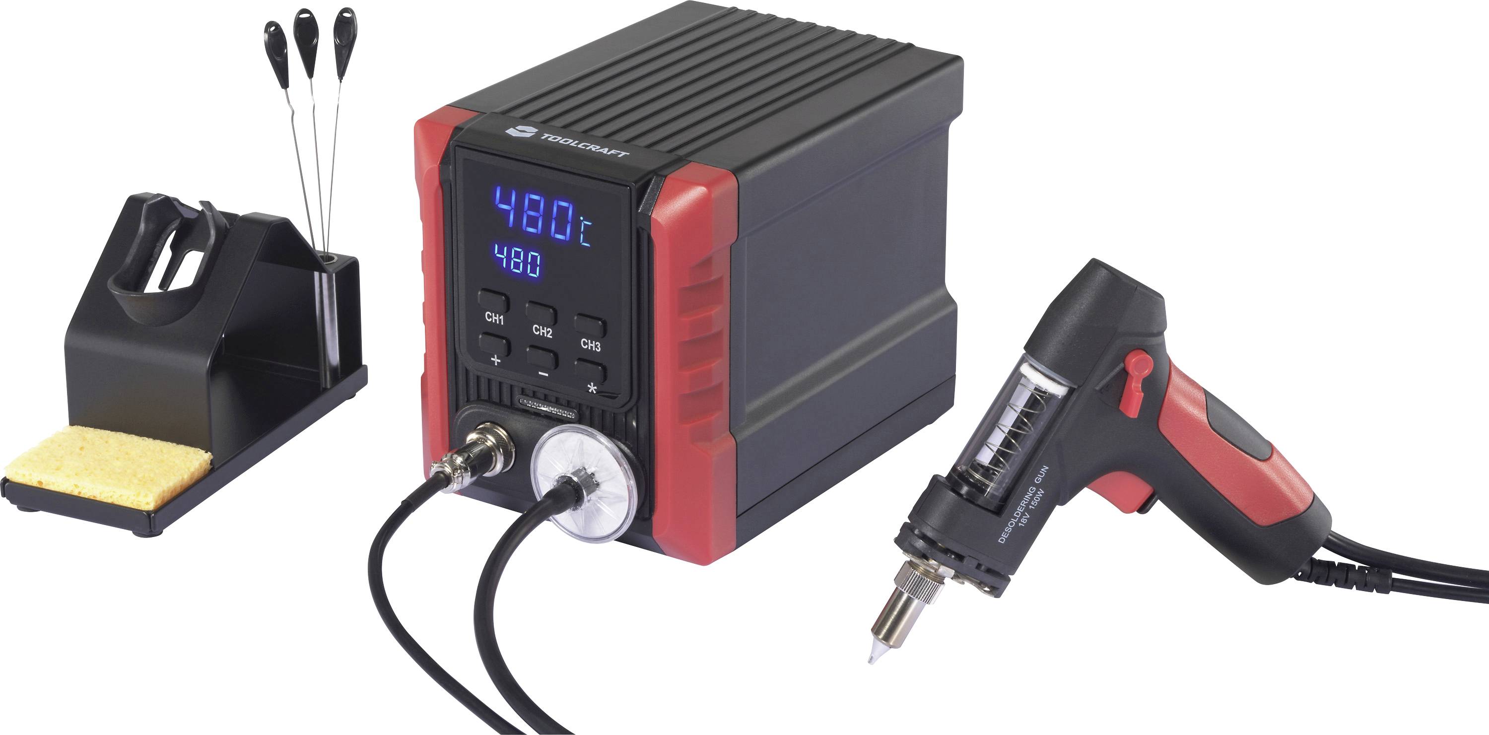 Eine Lötstation mit digitaler Anzeige, die „480°C