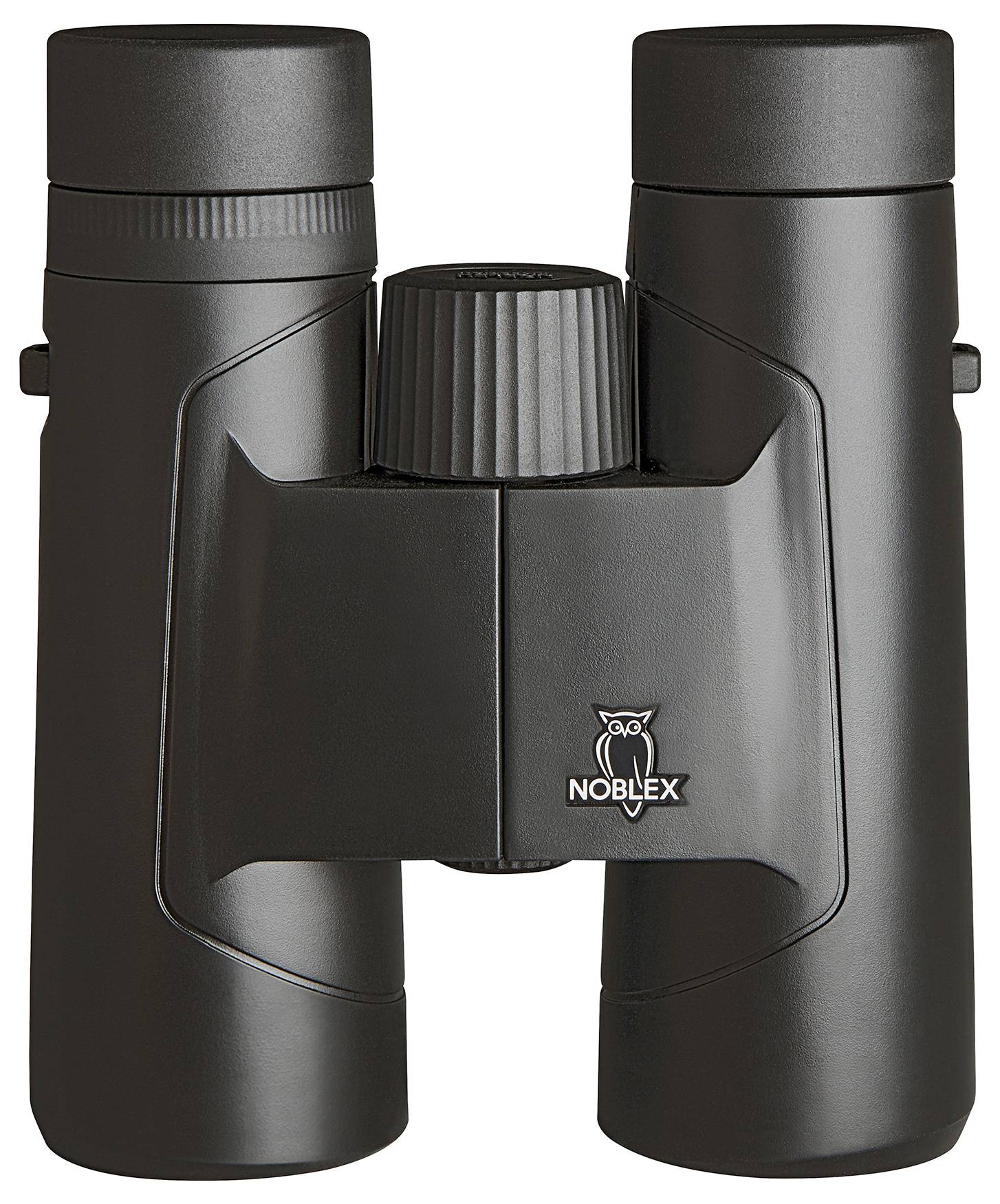 Schwarze NOBLEX-Ferngläser mit einem zentralen Einstellknopf, mit einem einfachen und eleganten Design.