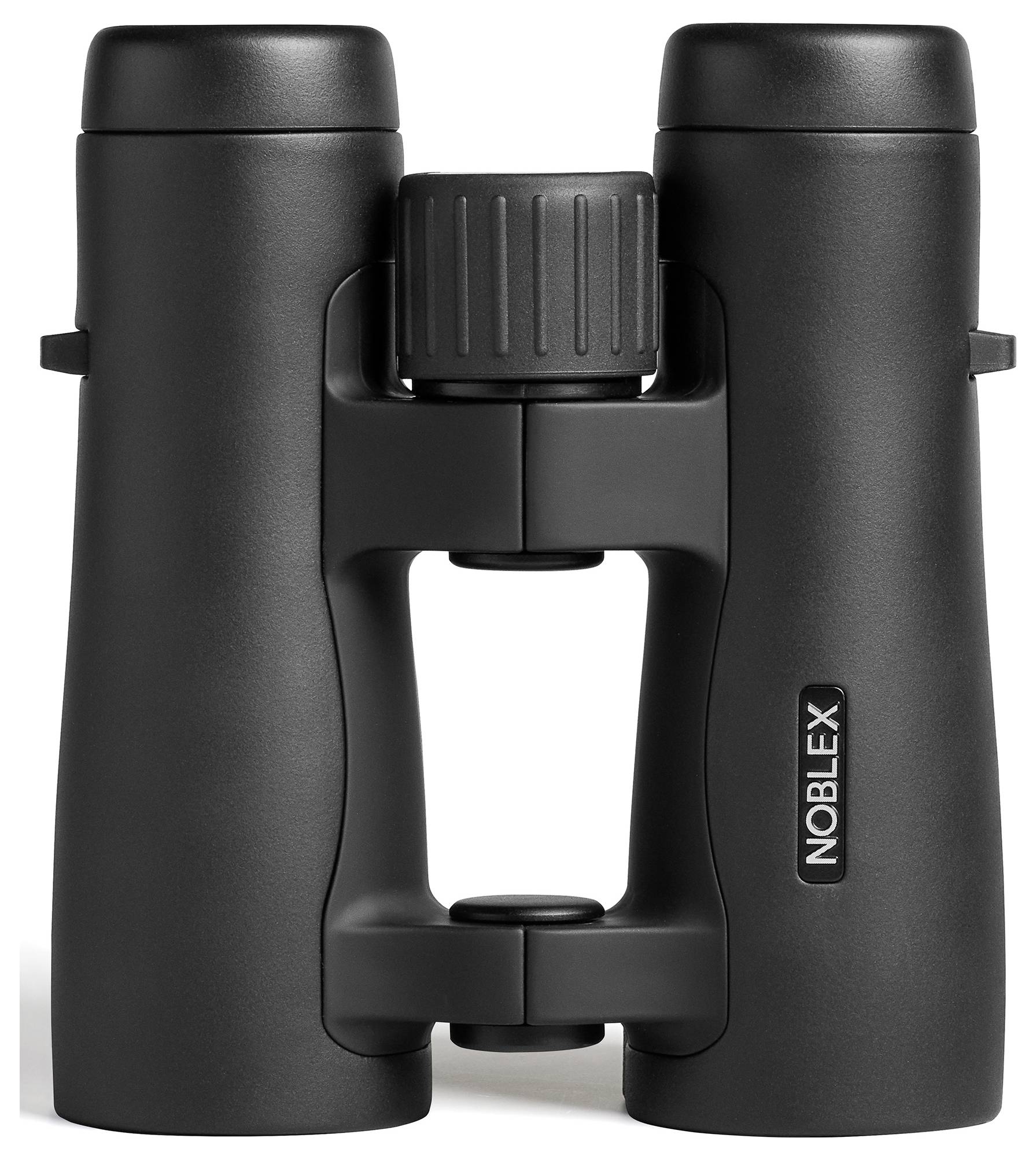Ein Paar schwarzer Ferngläser mit strukturiertem Griff und zentralem Fokussierknopf, mit der Marke NOBLEX auf der Seite.