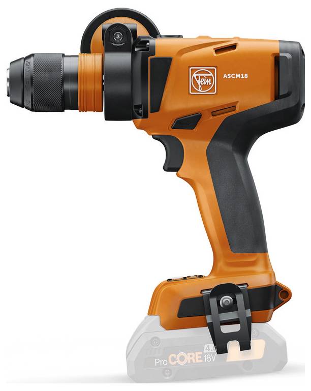 Ein orange-schwarzer kabelloses Elektrowerkzeug Bohrmaschine mit der Bezeichnung ASCM18, mit kompaktem Design und ergonomischem Griff.