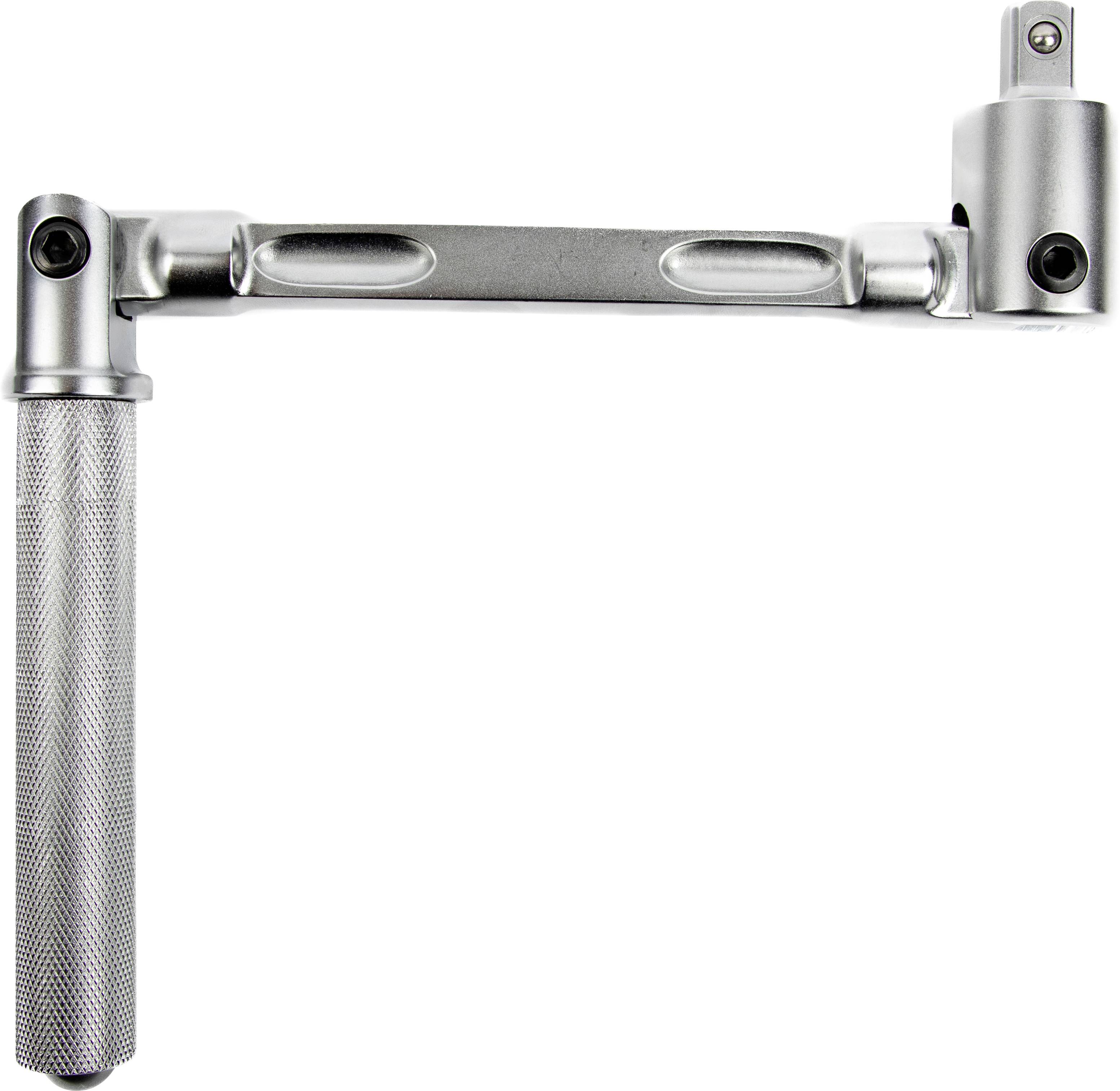 Ein silberner Ratschenschlüssel mit Pistolengriff und Vierkantantrieb, verwendet zum Anziehen oder Lösen von Muttern und Bolzen, gezeigt vor weißem Hintergrund.