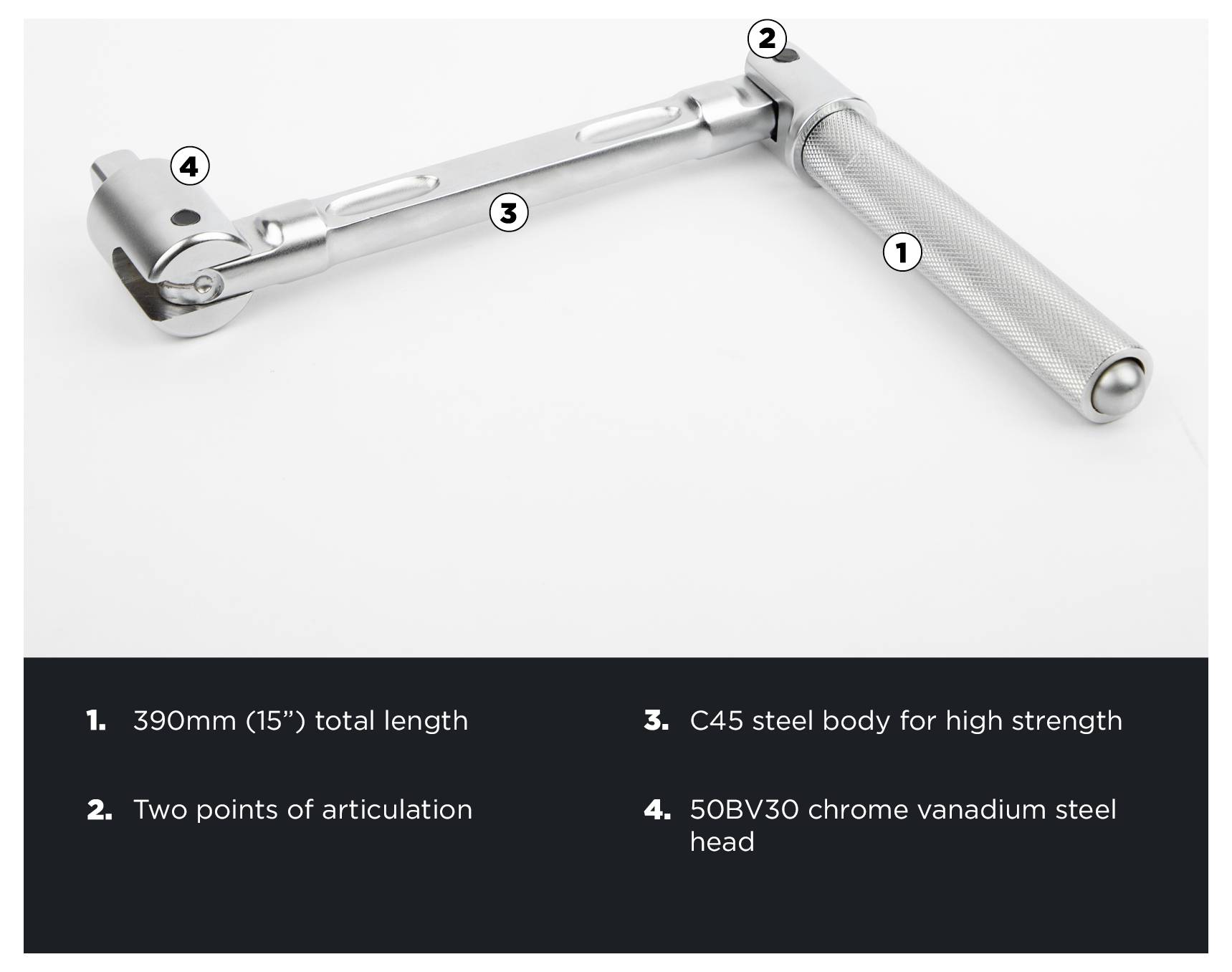 Ein Drehmomentschlüssel mit Anmerkungen: 1. 390mm (15