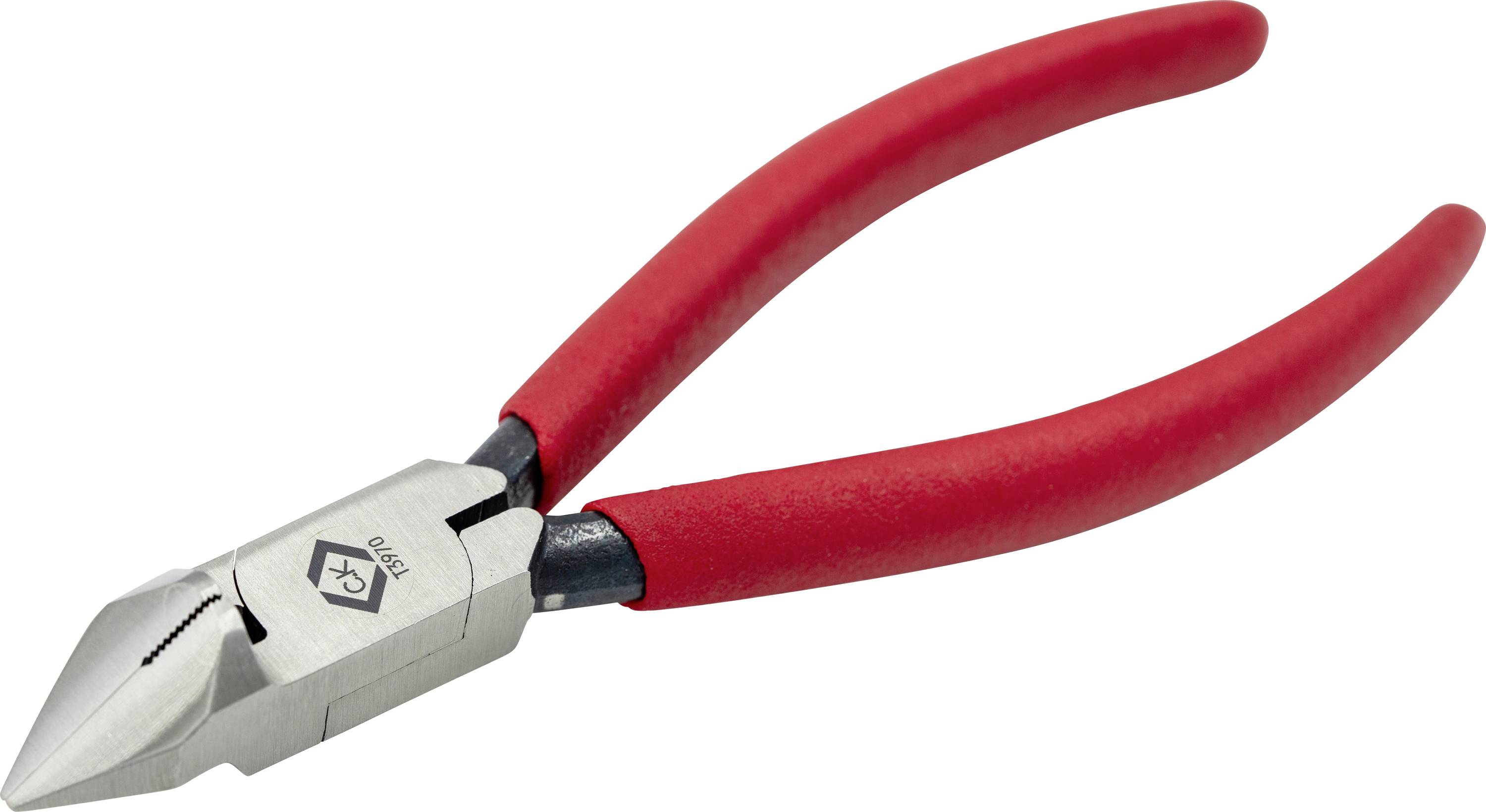 „Seitenschneider mit roten Griffen und scharfer Metallklinge sowie Gummigriffe, werden zum Schneiden von Drähten und Kabeln verwendet.