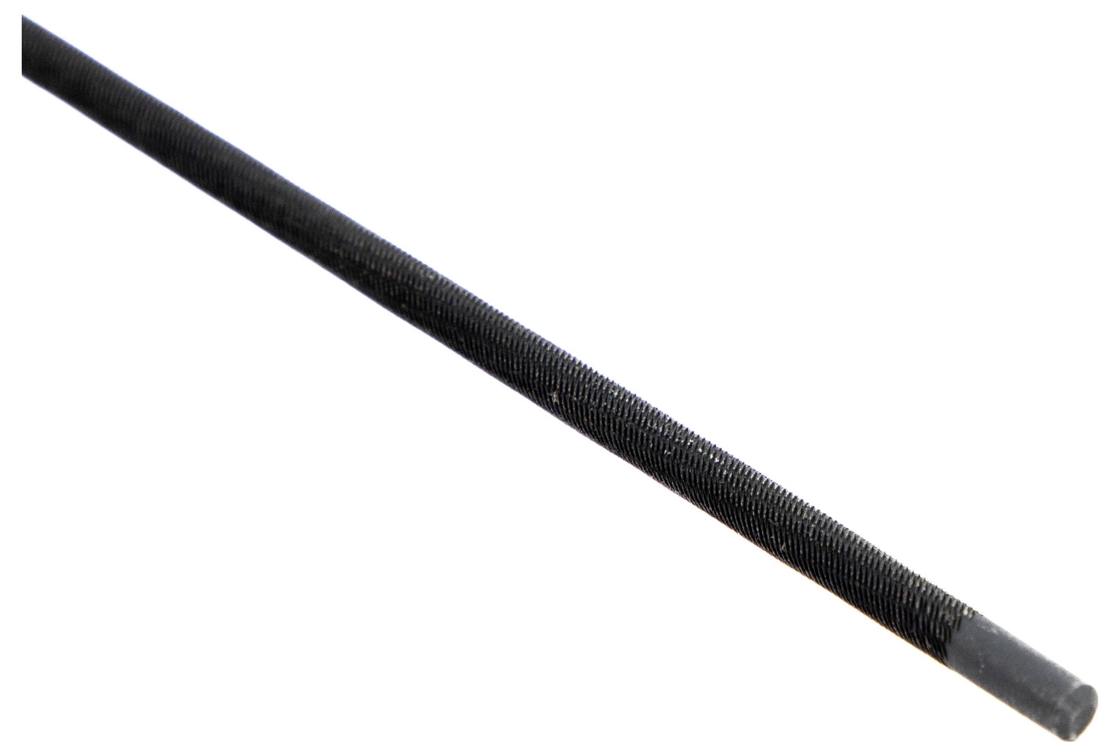 Ein schwarzer gerillter Stab mit einem glatten Ende, der zum Greifen oder zur Traktion in mechanischen Komponenten verwendet wird.