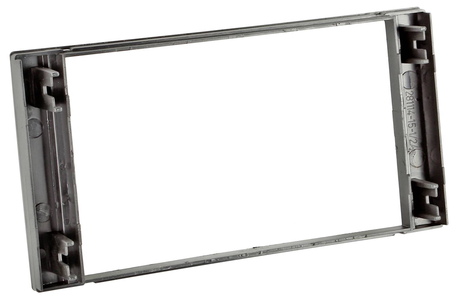 Schwarzer Kunststoff-Rechteck-Montagrahmen oder Blende mit offener Mitte, gezeigt auf weißem Hintergrund.
