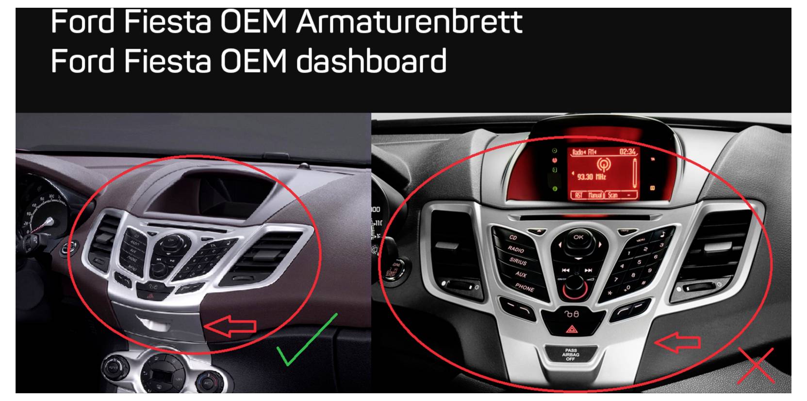 Autoradio-Installationssatz mit schwarzer Armaturenbrett-Blende, Befestigungsbügeln, Verdrahtungsanschlüssen, Adaptermodul und Sicherungssteckerverbindungen für die Fahrzeugtonautoinstallation