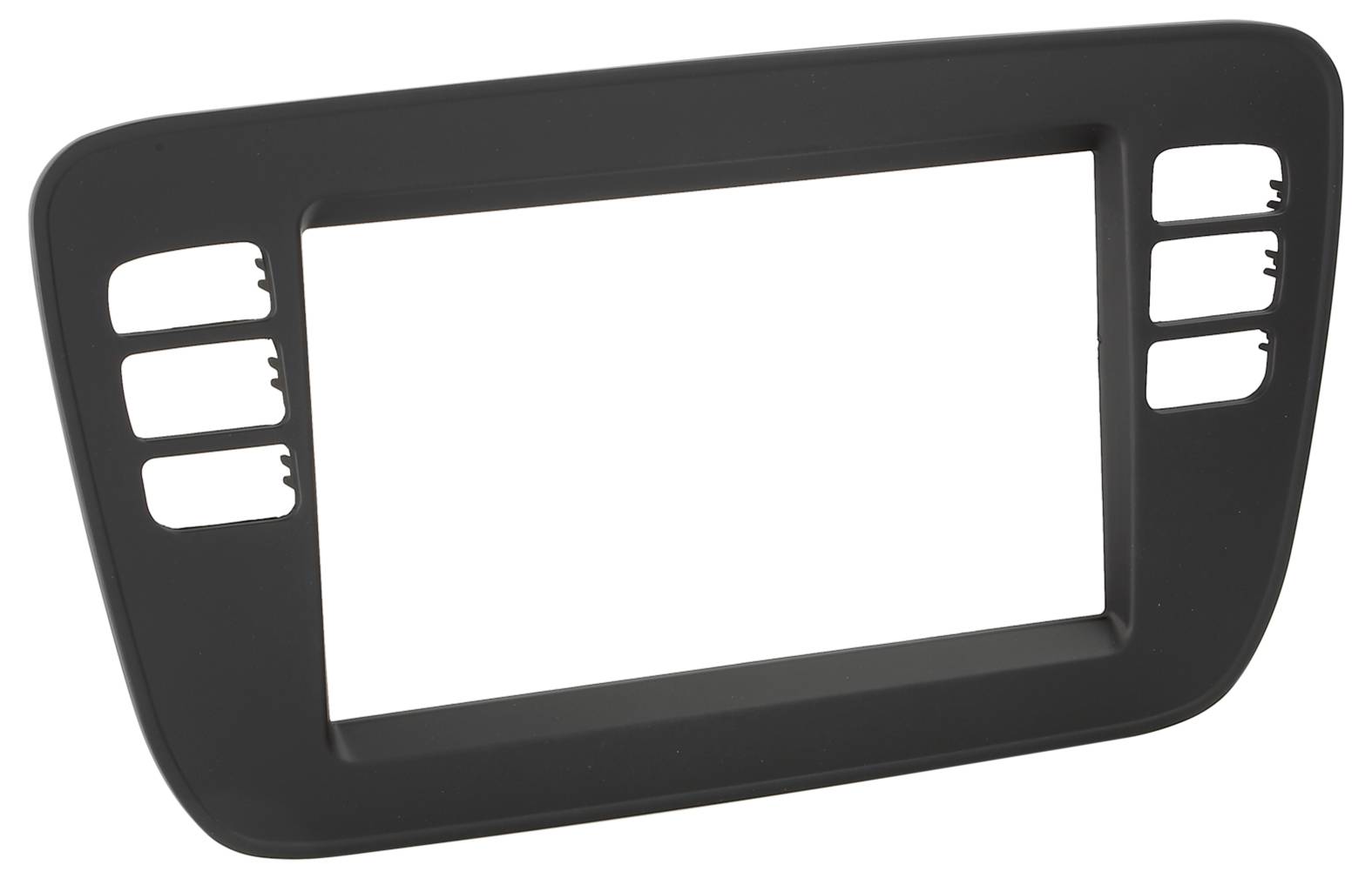 Schwarzer Kunststoff-Armaturenbrett-Blende oder Stereo-Einbaurahmen mit rechteckiger Mittelöffnung und seitlichen Tastenausschnitten