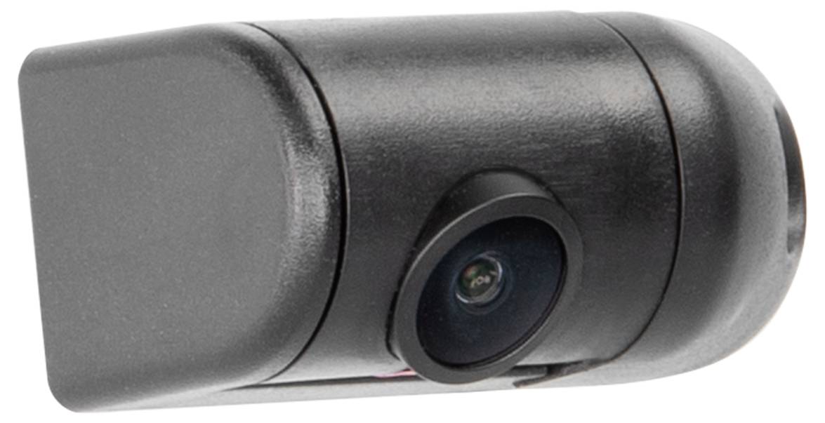 Schwarze zylindrische Rückfahrkamera mit zentraler Linse auf weißem Hintergrund