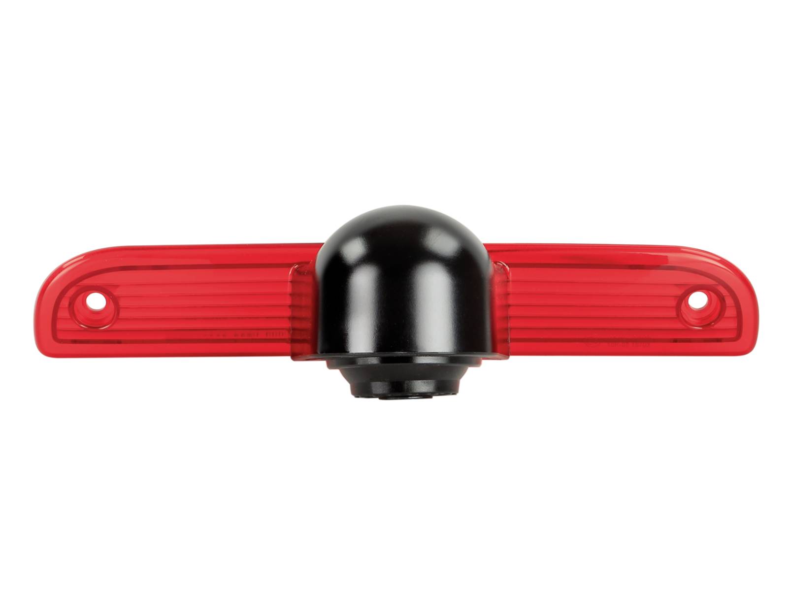 Rotes hinteres Fahrradsicherheitslicht mit schwarzer Montagebasis auf weißem Hintergrund.