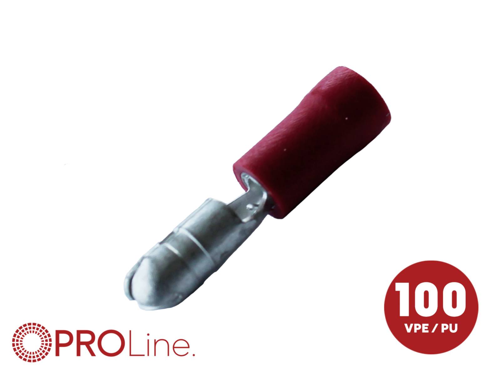 Roter isolierter Crimpverbinder mit PROLine-Logo und „100 VPE/PU