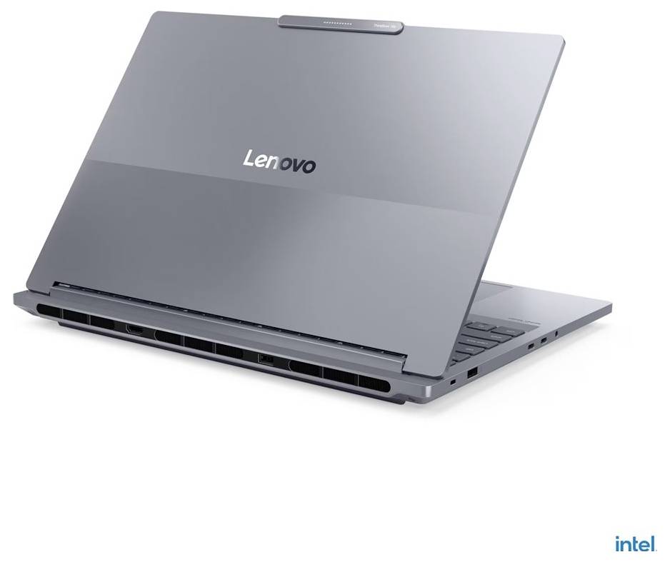 Ein geschlossenes Lenovo-Laptop mit „Intel