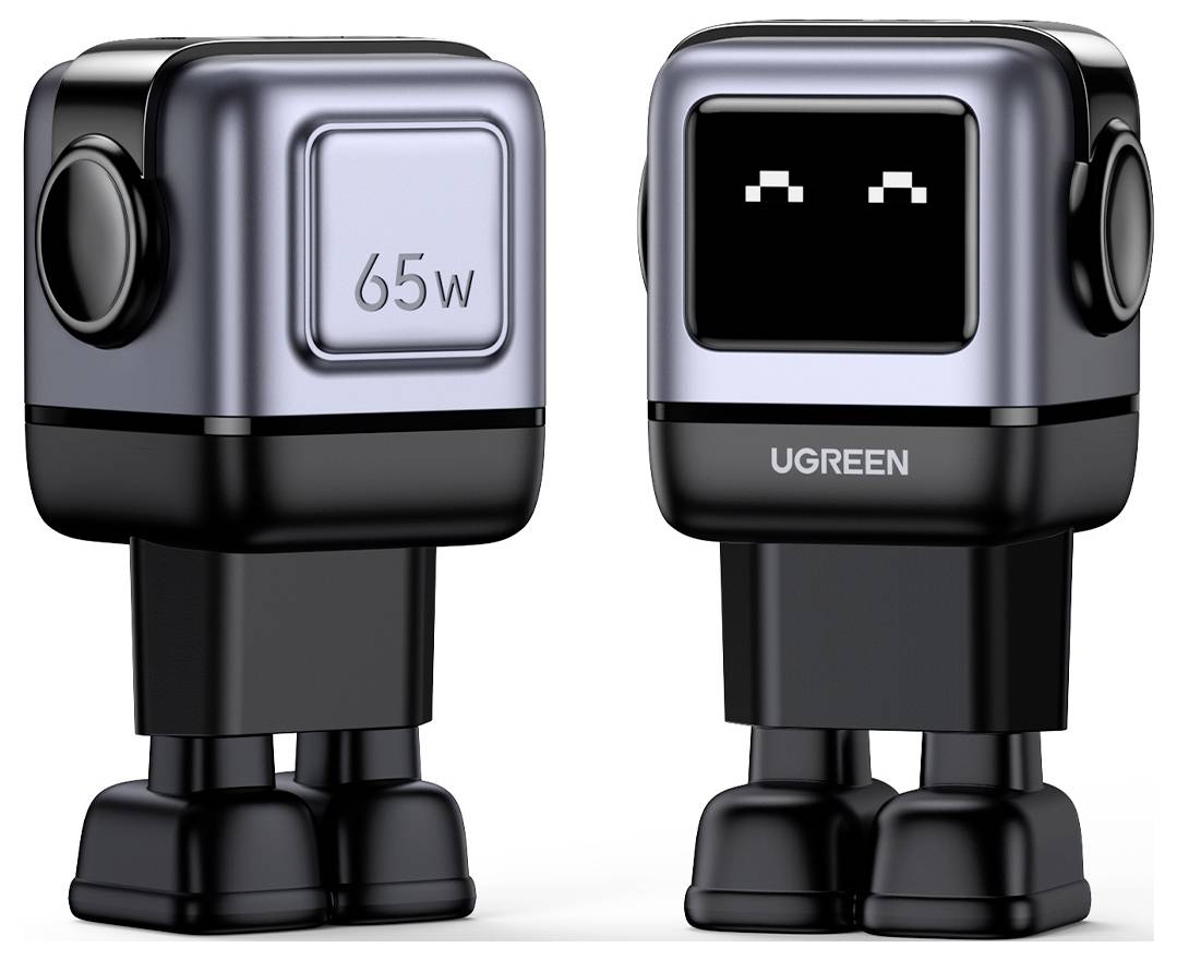 Zwei robotähnliche Figuren, eine mit 
