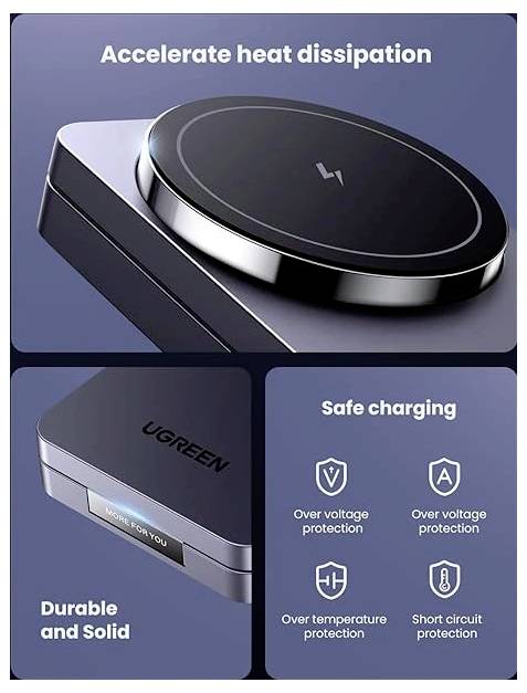 UGREEN W528 Magnetic Charger 2-in-1 Wireless Charger 7.5 W Induktionslade-Standard Grau Wireless Charger