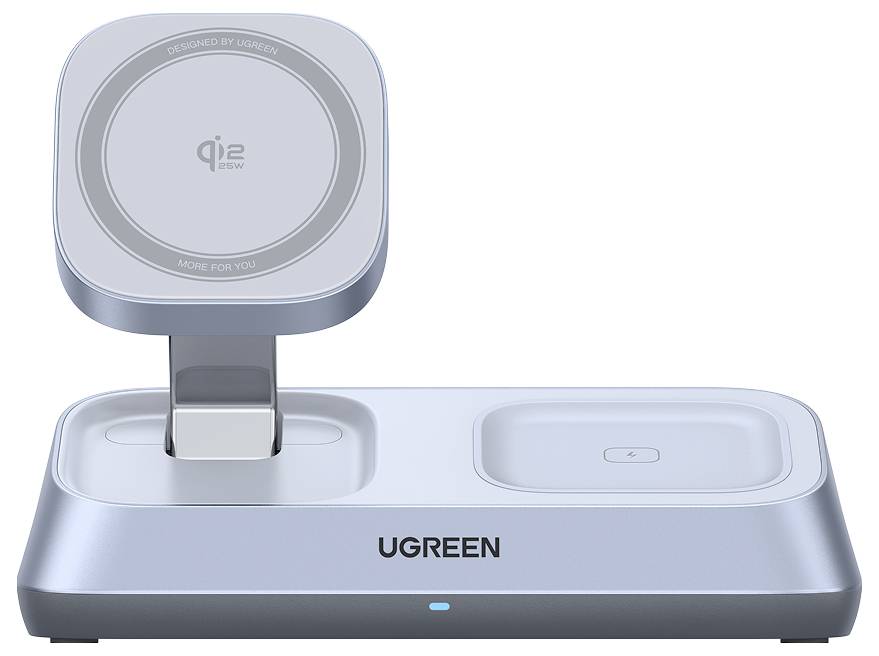 Ein grauer, zweistufiger zylindrischer Behälter mit einem dunklen, durchscheinenden Deckel und Boden.