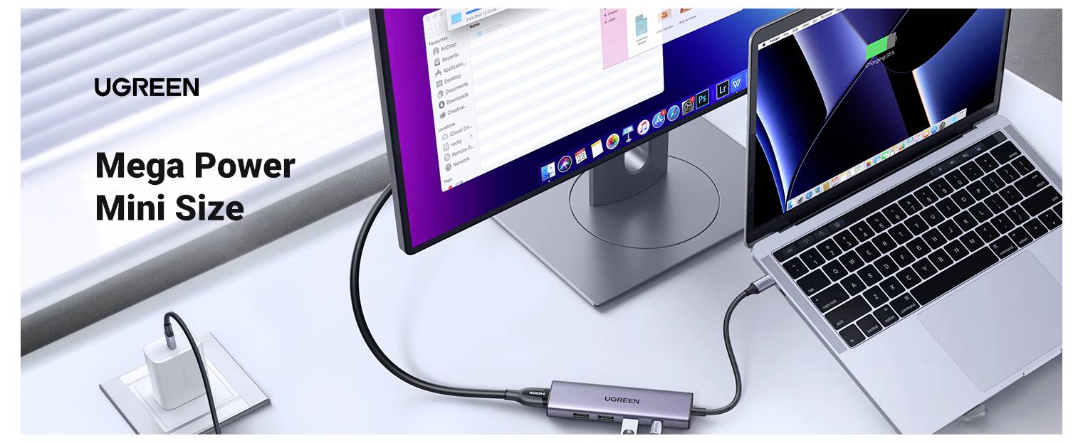 UGREEN USB-C® Dockingstation CM511 6-in-1 USB-C Hub integrierter Kartenleser