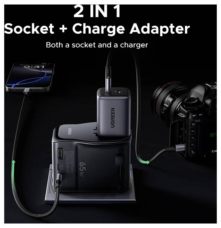 UGREEN S550 65W Universal Travel Adapter Reiseladeadapter 65W USB-C®, USB-A QC 4+ Schwarz, Grau GaN