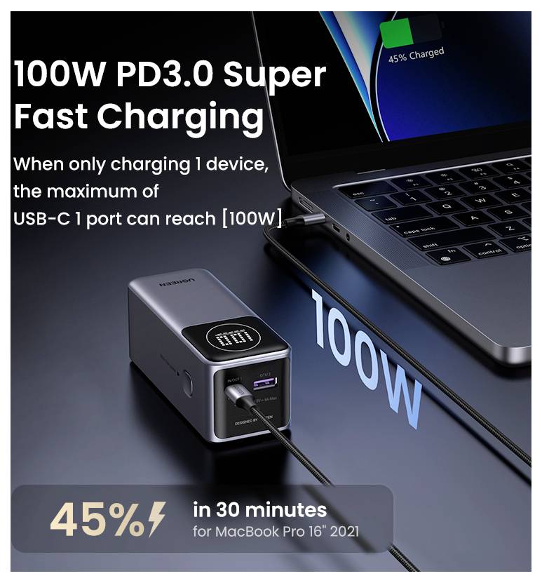 UGREEN PB724 12K 100W PowerBank 1C1A Powerbank 12000 mAh Grau