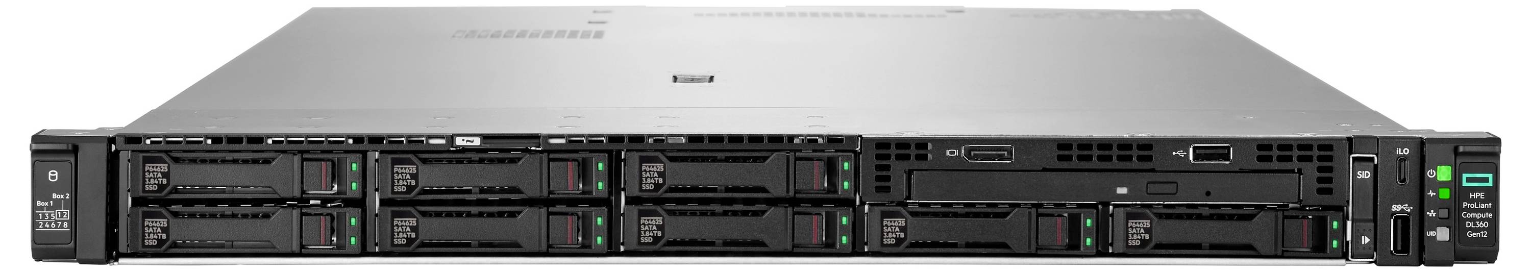 Ein in einem Gestell montierter Server mit mehreren Festplattenschächten und Anschlüssen auf der Frontplatte, konzipiert für Datenspeicherung und Netzwerkanwendungen.