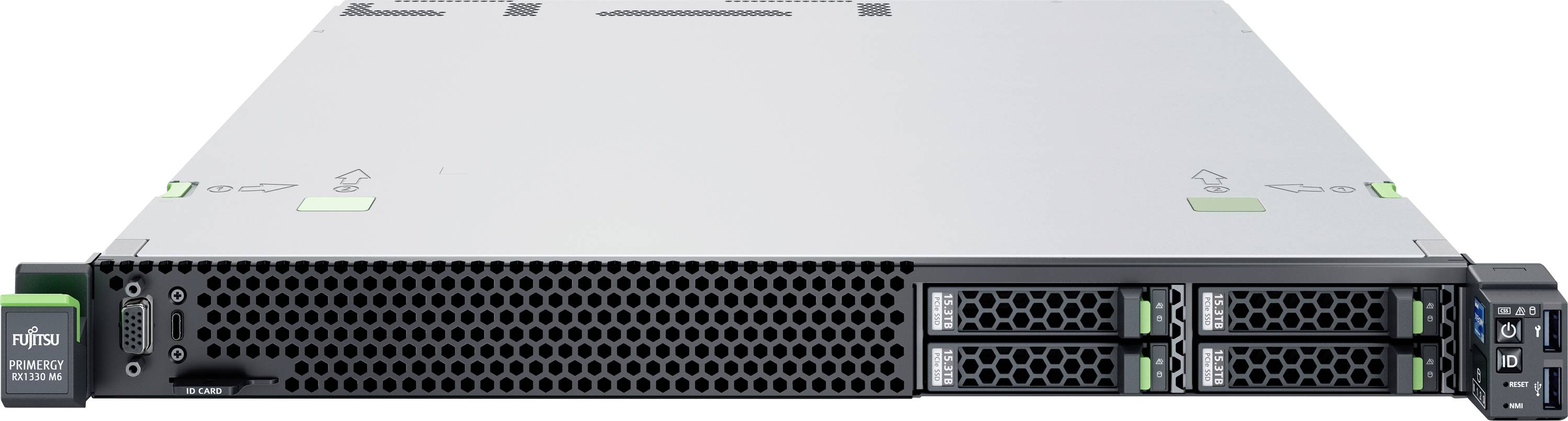 Ein Netzwerkserver mit einem eleganten metallischen Design und mehreren Laufwerkschächten an der Vorderseite, der zur Verwaltung von Daten in einer technischen Einrichtung verwendet wird.