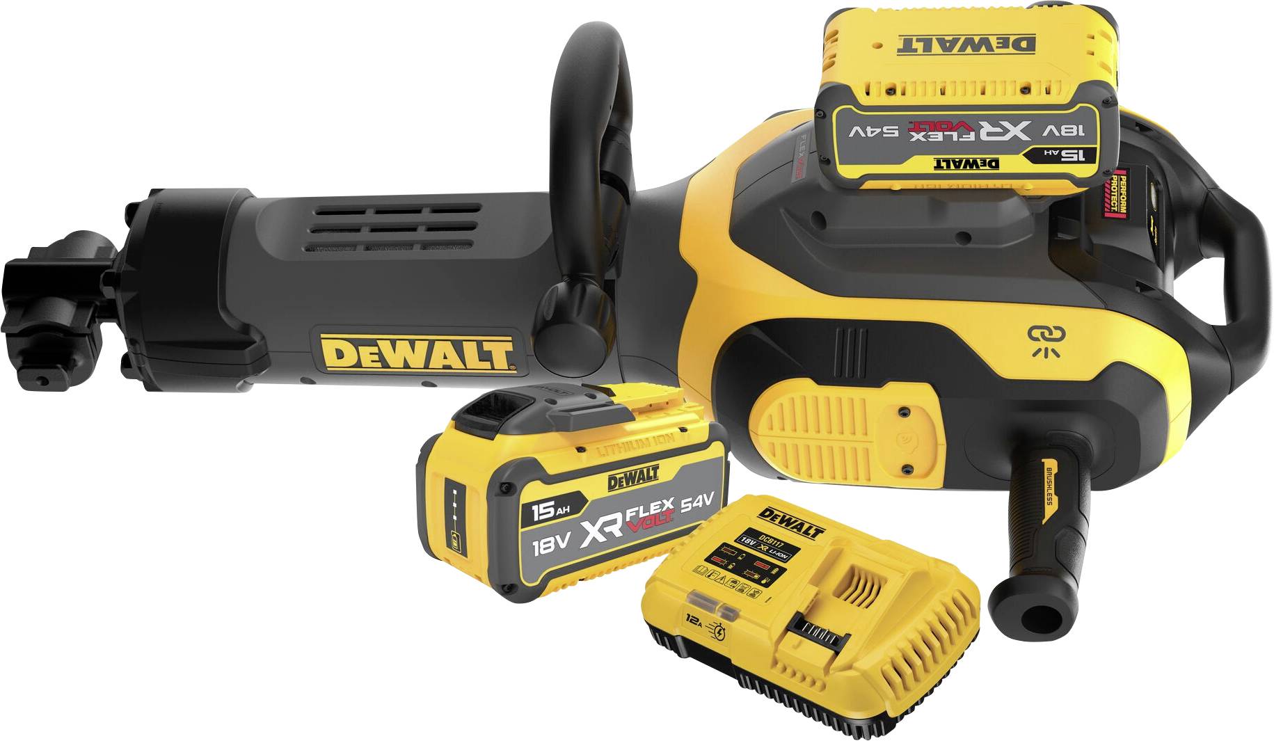 Ein tragbares Spielgerät mit zwei Analogsticks, mehreren Tasten und einem Bildschirm, auf dem eine futuristische Landschaft mit lebendigen Farben angezeigt wird.