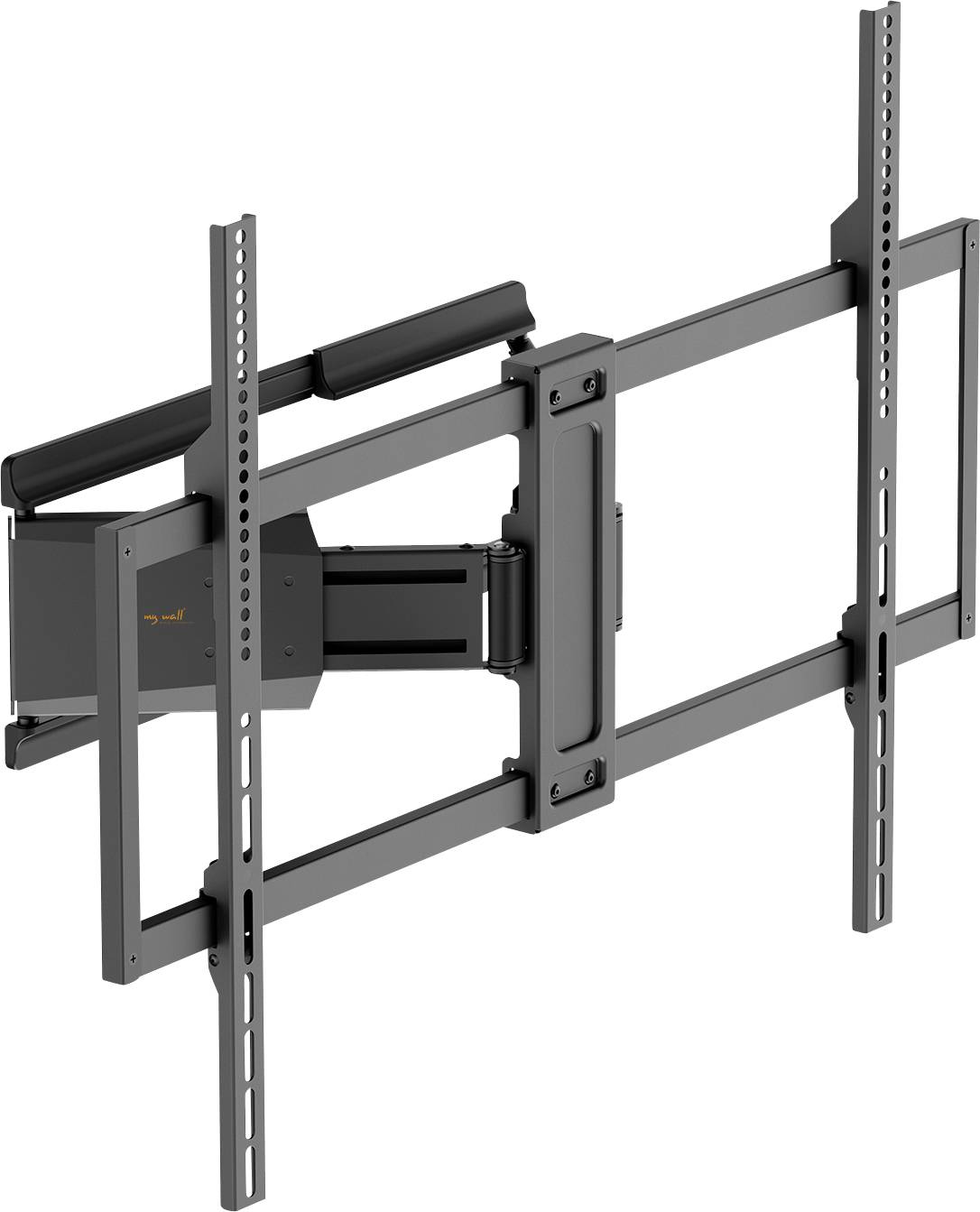 Wandmontagebracket für einen Flachbildfernseher mit verstellbaren Armen für Neigung und Schwenk, entwickelt für flexible Betrachtungswinkel.