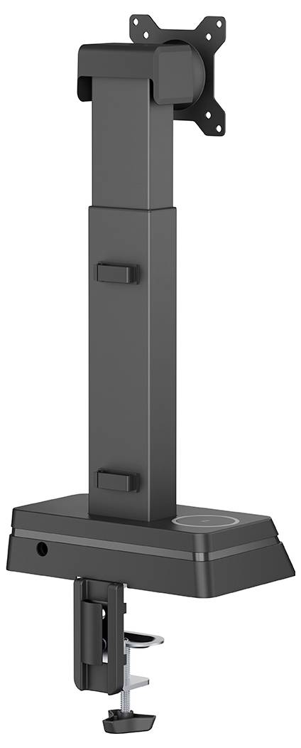 Monitorarm mit verstellbarem Höhenmechanismus, ausgestattet mit Klemmfuß zur Befestigung am Schreibtisch.